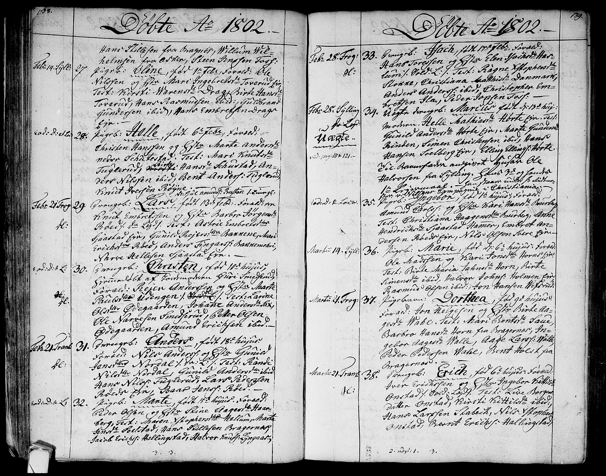 Lier kirkebøker, AV/SAKO-A-230/F/Fa/L0007: Parish register (official) no. I 7, 1794-1813, p. 138-139