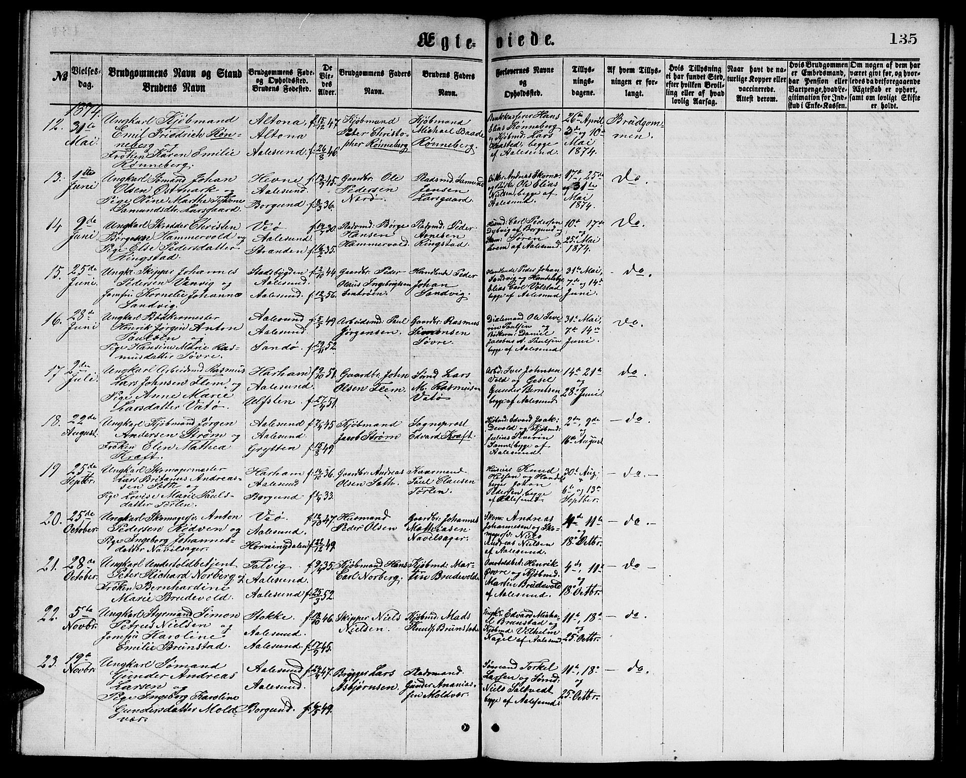 Ministerialprotokoller, klokkerbøker og fødselsregistre - Møre og Romsdal, AV/SAT-A-1454/529/L0465: Parish register (copy) no. 529C02, 1868-1877, p. 135