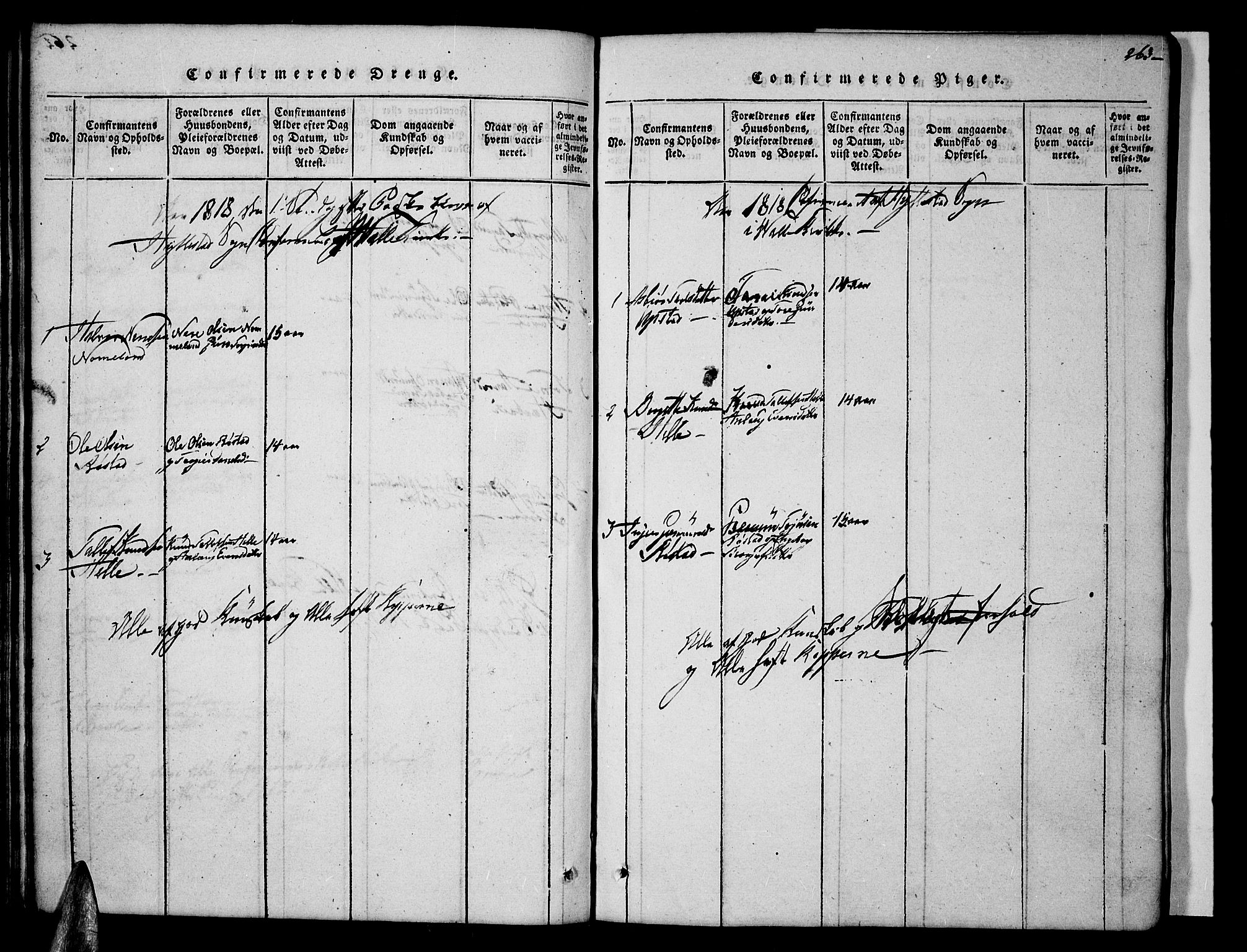 Valle sokneprestkontor, AV/SAK-1111-0044/F/Fb/Fbc/L0001: Parish register (copy) no. B 1 /2, 1816-1829, p. 263