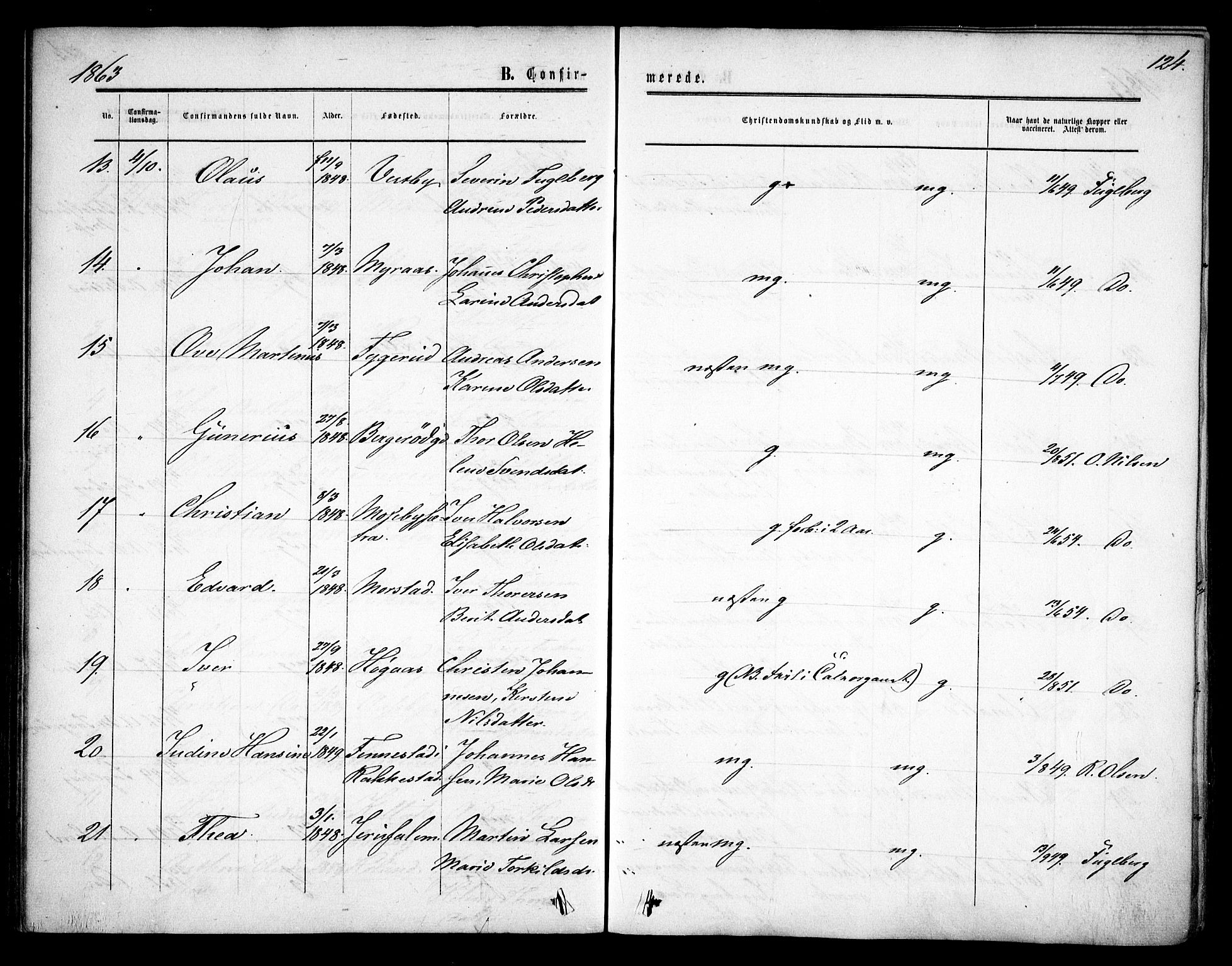 Rødenes prestekontor Kirkebøker, SAO/A-2005/F/Fa/L0007: Parish register (official) no. I 7, 1860-1869, p. 124