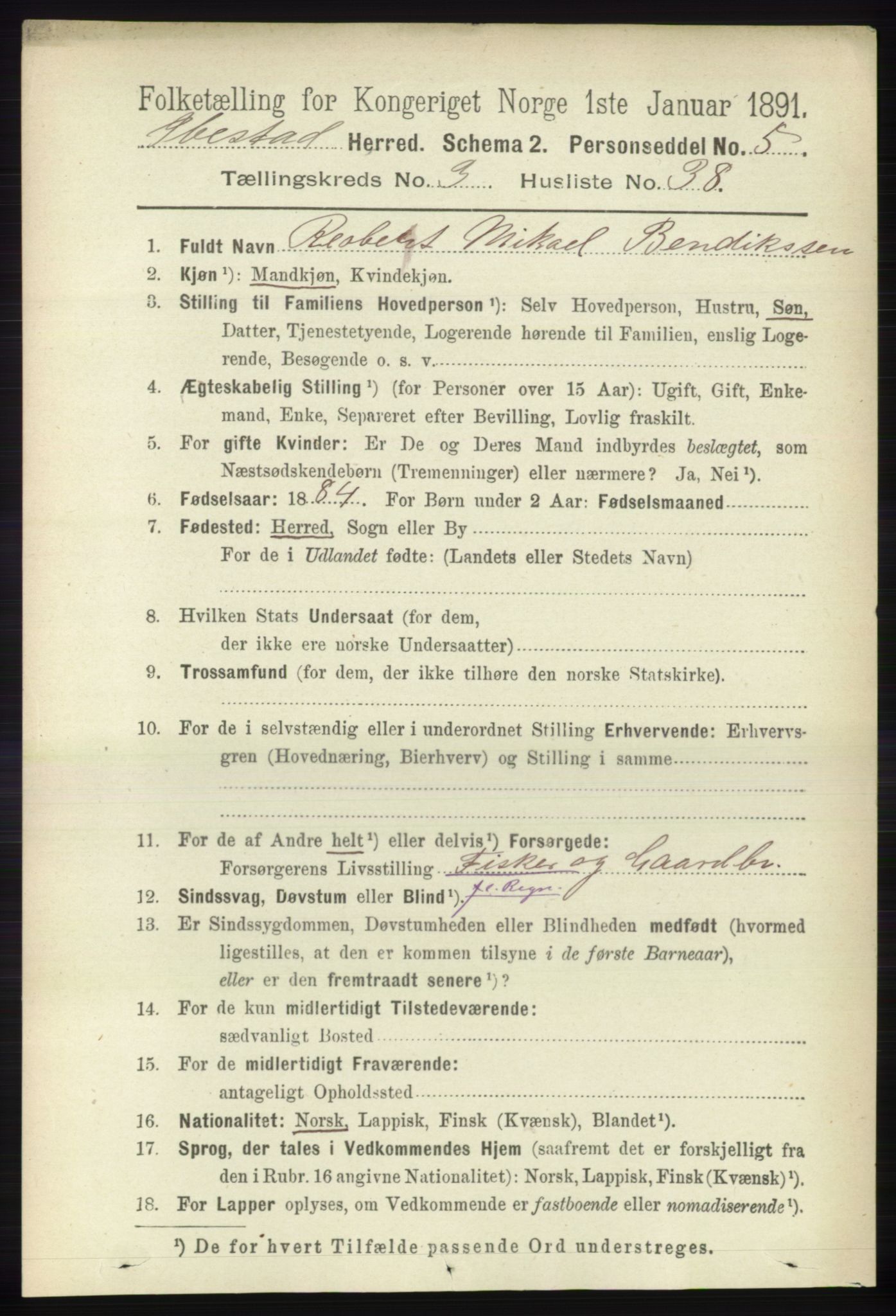 RA, 1891 census for 1917 Ibestad, 1891, p. 1987