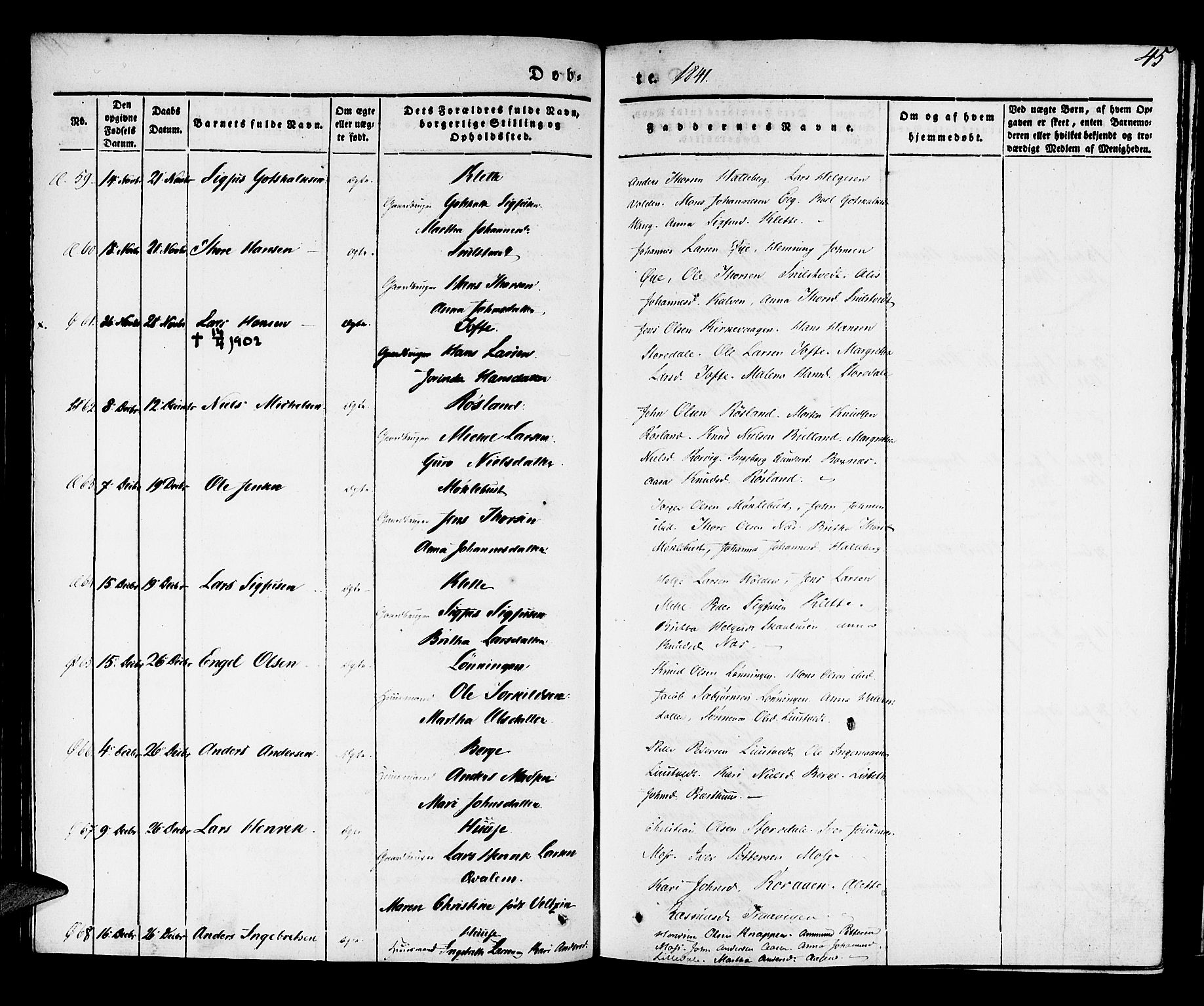 Kvinnherad sokneprestembete, SAB/A-76401/H/Haa: Parish register (official) no. A 6, 1835-1843, p. 45