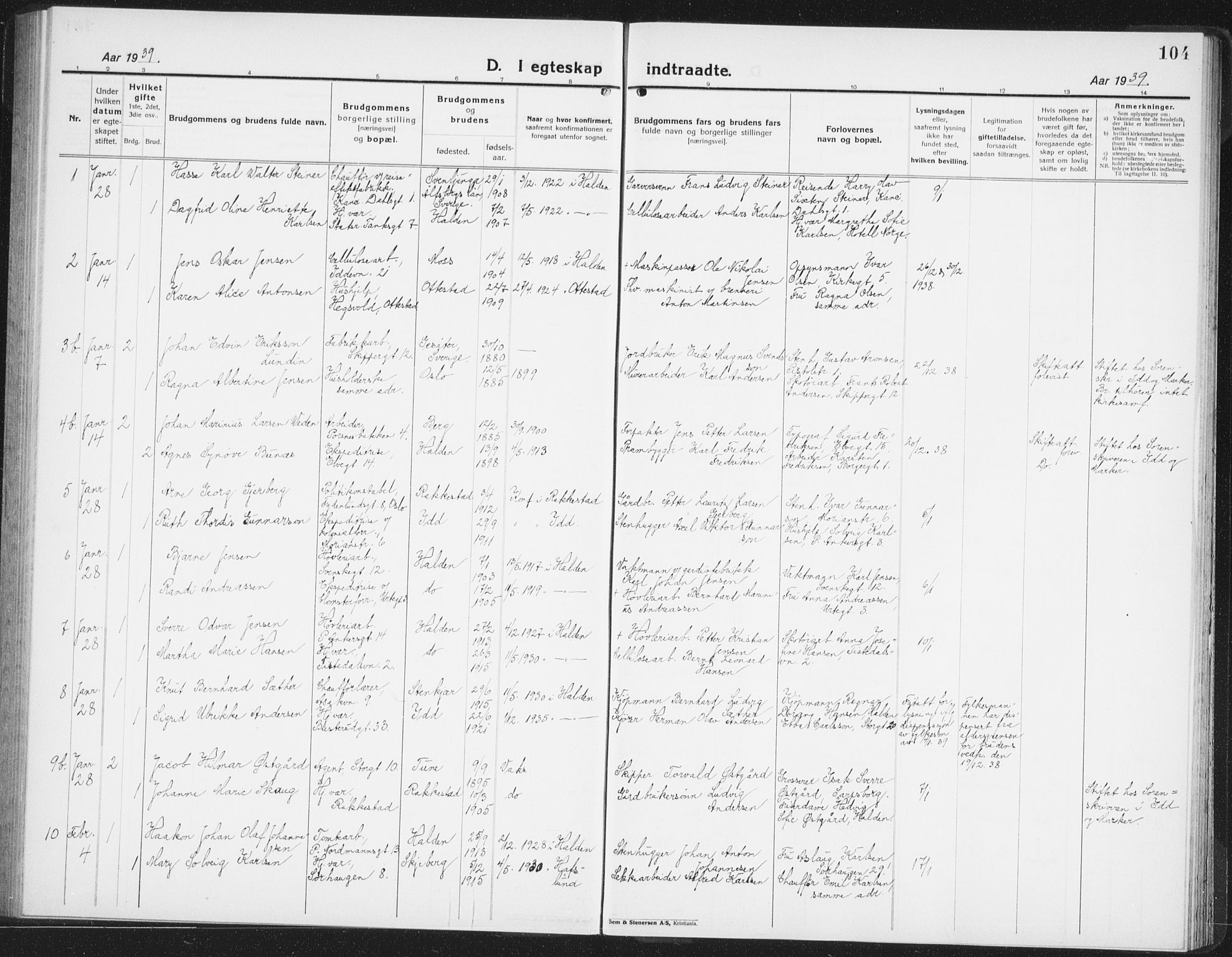 Halden prestekontor Kirkebøker, AV/SAO-A-10909/G/Ga/L0014: Parish register (copy) no. 14, 1925-1943, p. 104