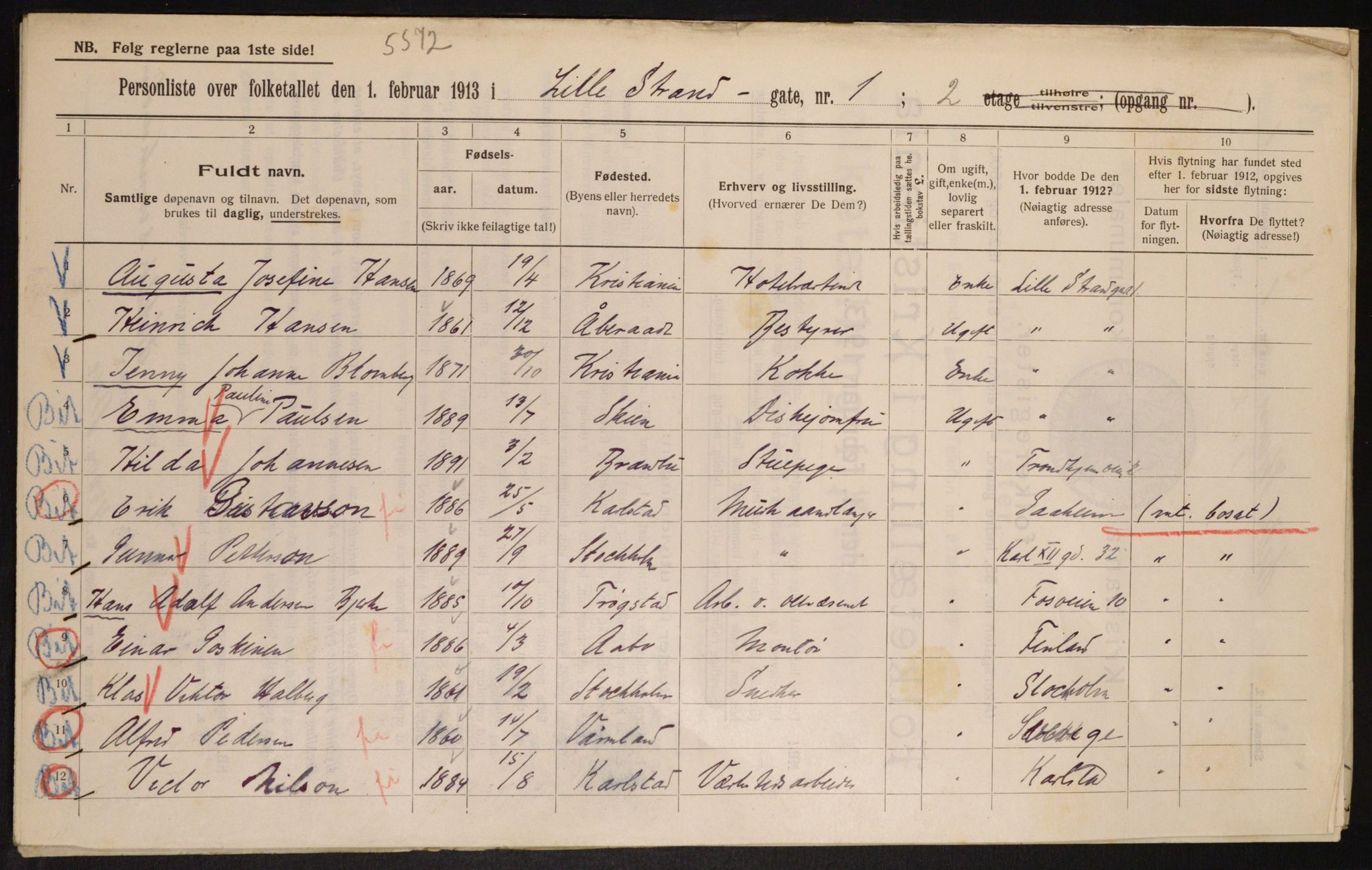 OBA, Municipal Census 1913 for Kristiania, 1913, p. 57349