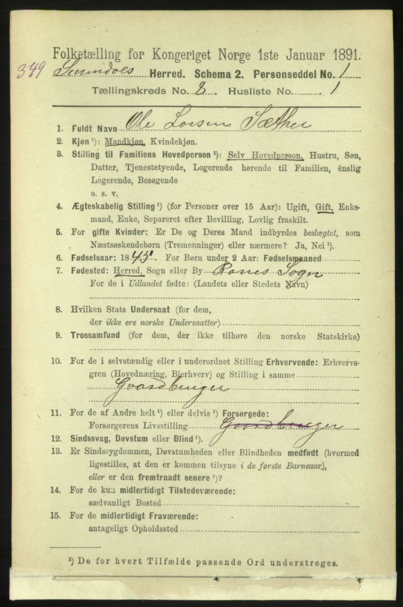 RA, 1891 census for 1566 Surnadal, 1891, p. 2071