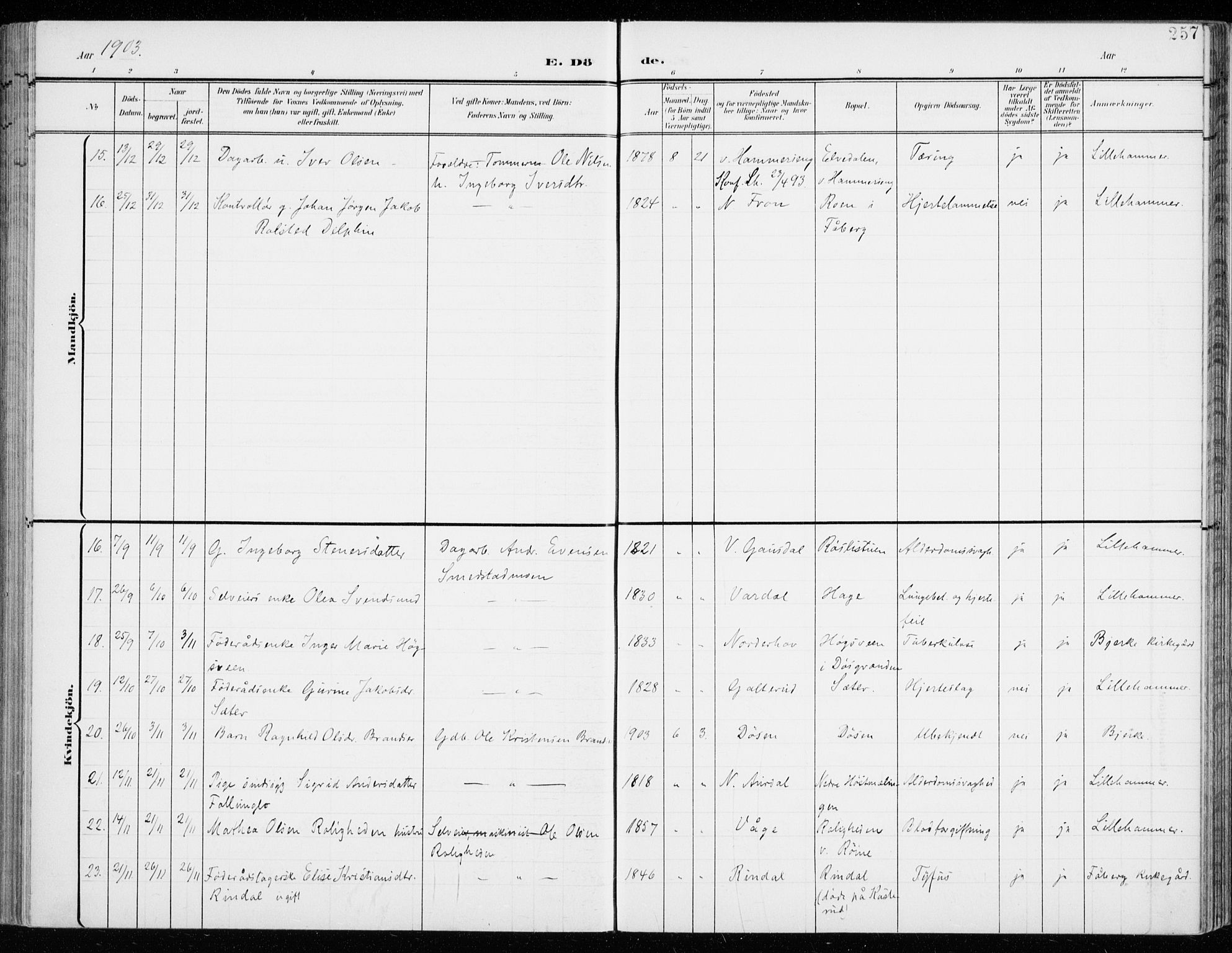 Fåberg prestekontor, SAH/PREST-086/H/Ha/Haa/L0011: Parish register (official) no. 11, 1899-1913, p. 257