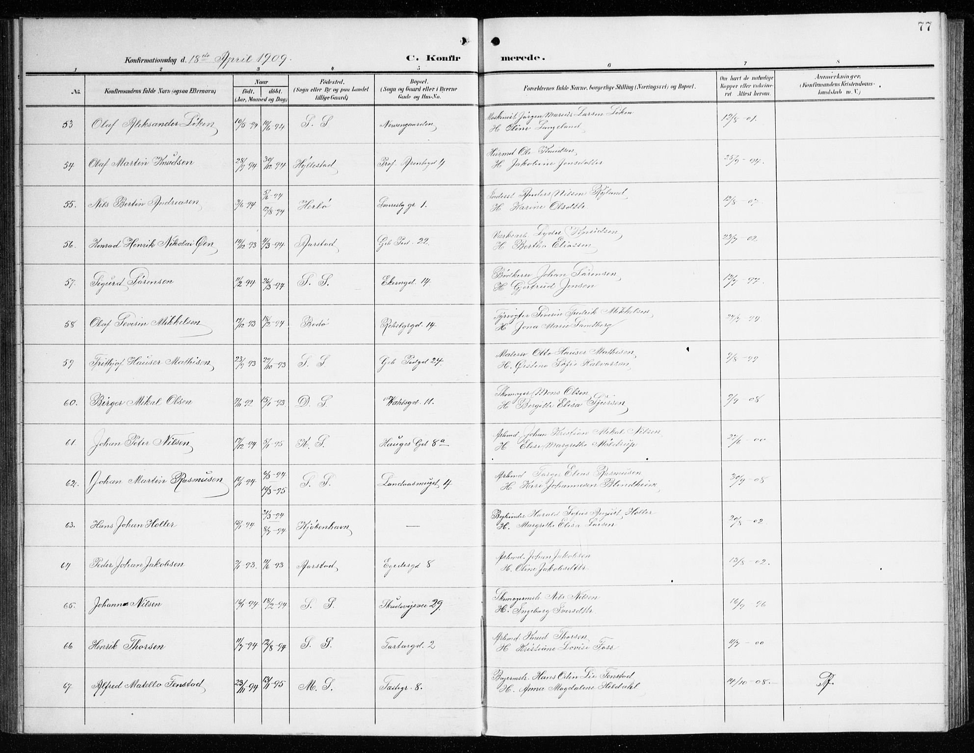Sandviken Sokneprestembete, SAB/A-77601/H/Ha/L0011: Parish register (official) no. C 2, 1905-1918, p. 77