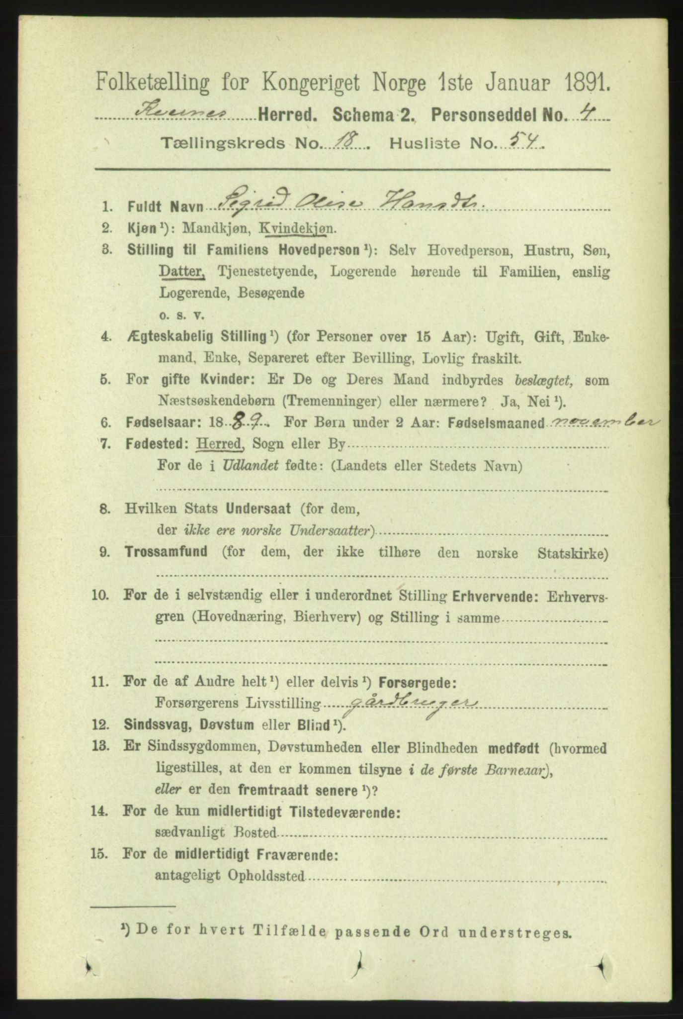 RA, 1891 census for 1553 Kvernes, 1891, p. 8098