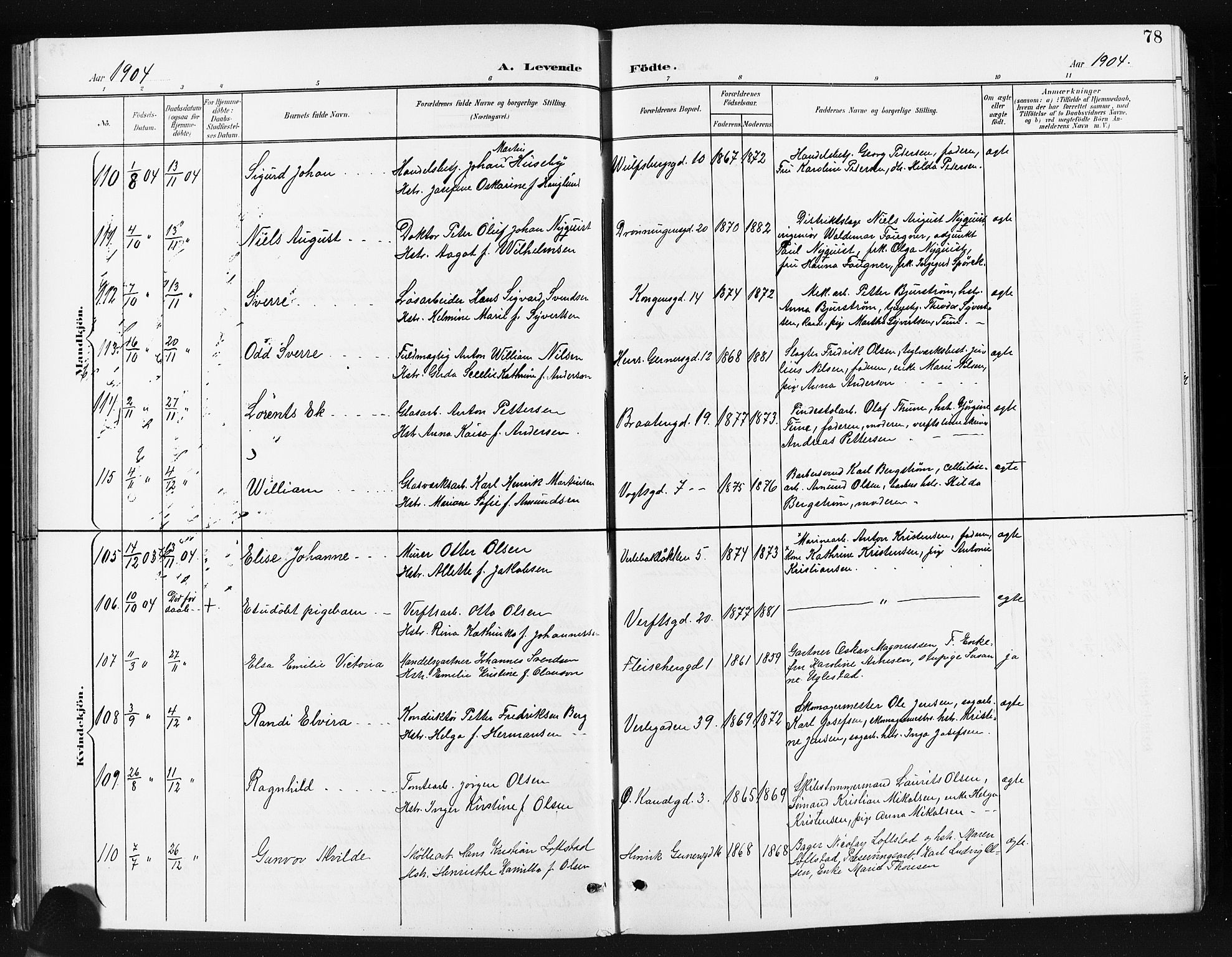 Moss prestekontor Kirkebøker, AV/SAO-A-2003/G/Ga/L0007: Parish register (copy) no. I 7, 1901-1912, p. 78