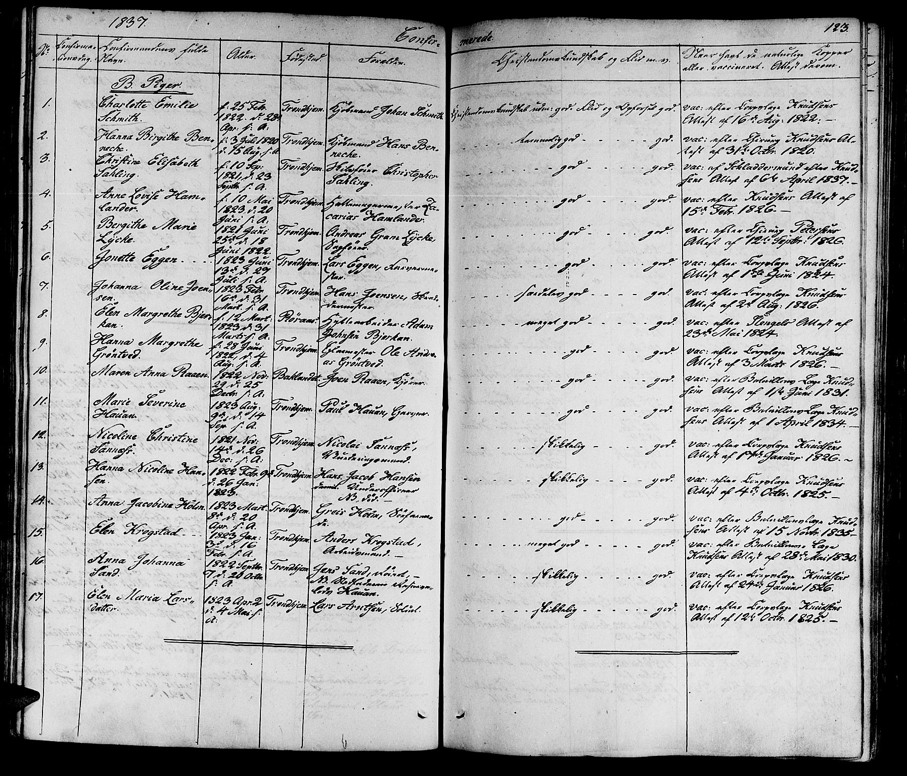 Ministerialprotokoller, klokkerbøker og fødselsregistre - Sør-Trøndelag, AV/SAT-A-1456/602/L0136: Parish register (copy) no. 602C04, 1833-1845, p. 123