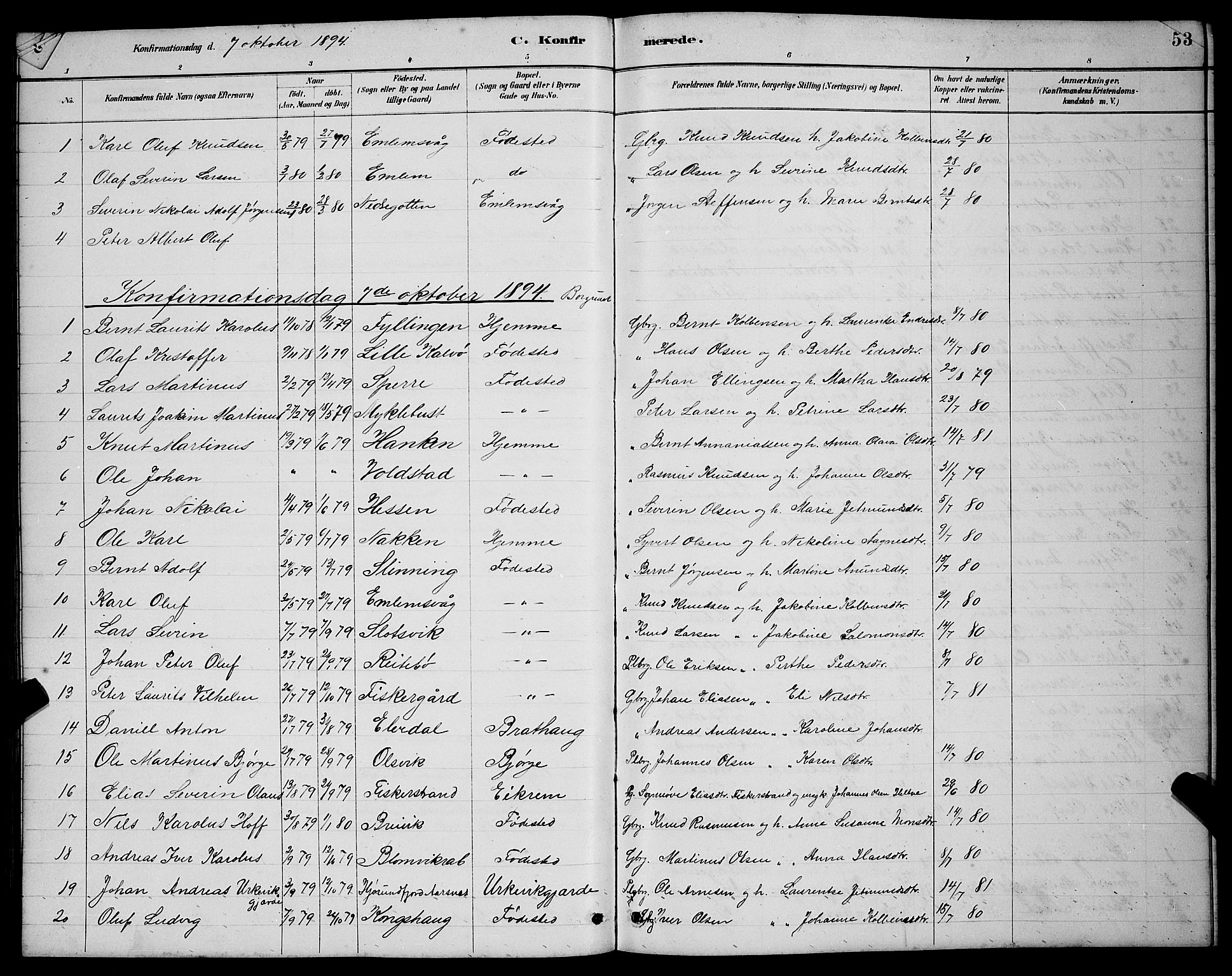 Ministerialprotokoller, klokkerbøker og fødselsregistre - Møre og Romsdal, SAT/A-1454/528/L0430: Parish register (copy) no. 528C11, 1884-1899, p. 53