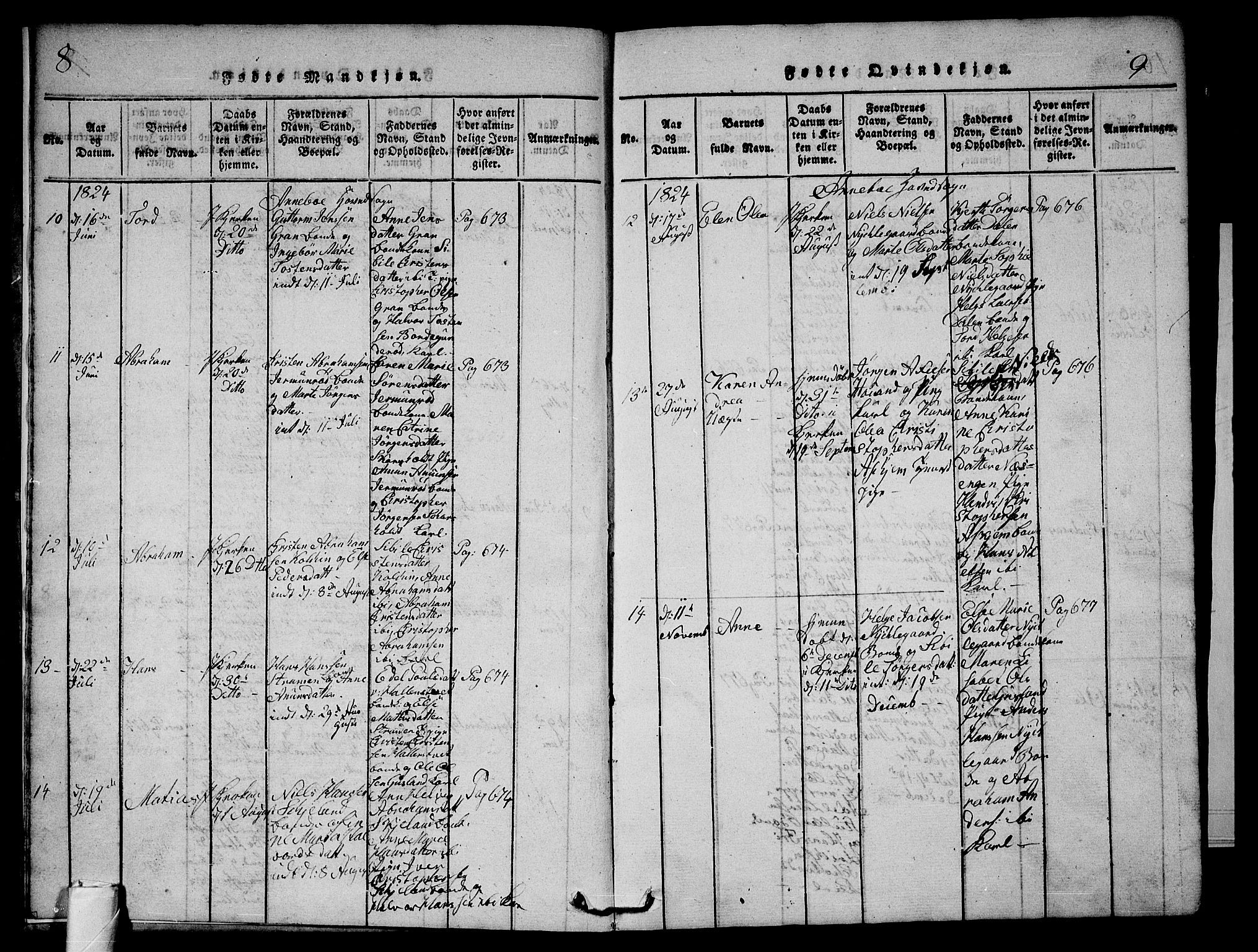 Andebu kirkebøker, AV/SAKO-A-336/G/Ga/L0002: Parish register (copy) no. I 2 /1, 1823-1832, p. 8-9