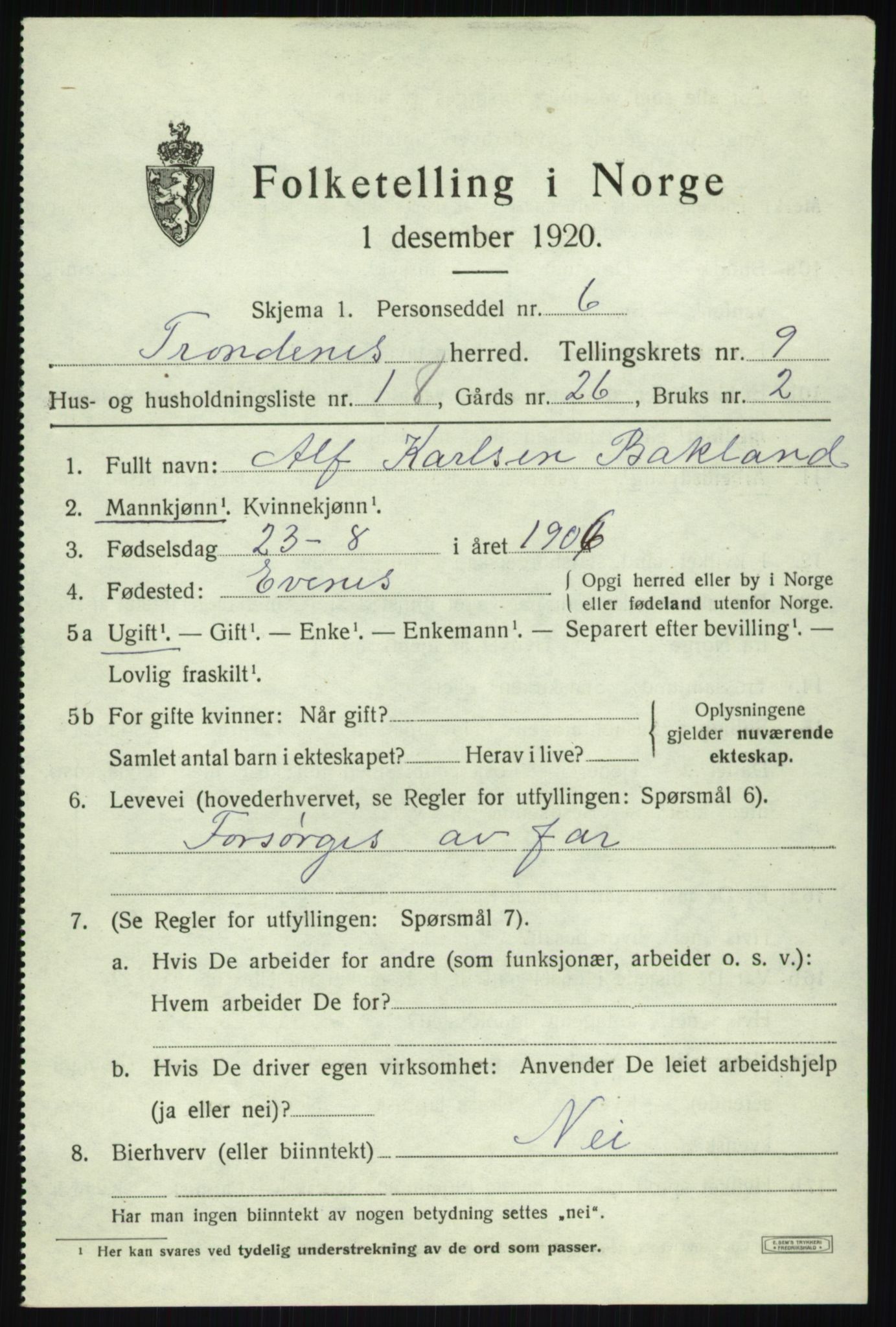 SATØ, 1920 census for Trondenes, 1920, p. 7641