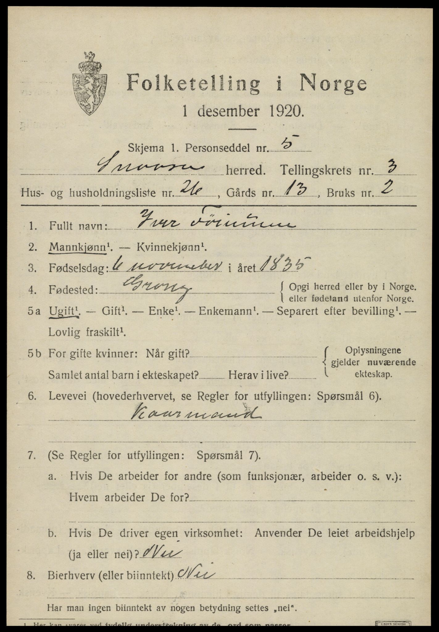 SAT, 1920 census for Snåsa, 1920, p. 1826