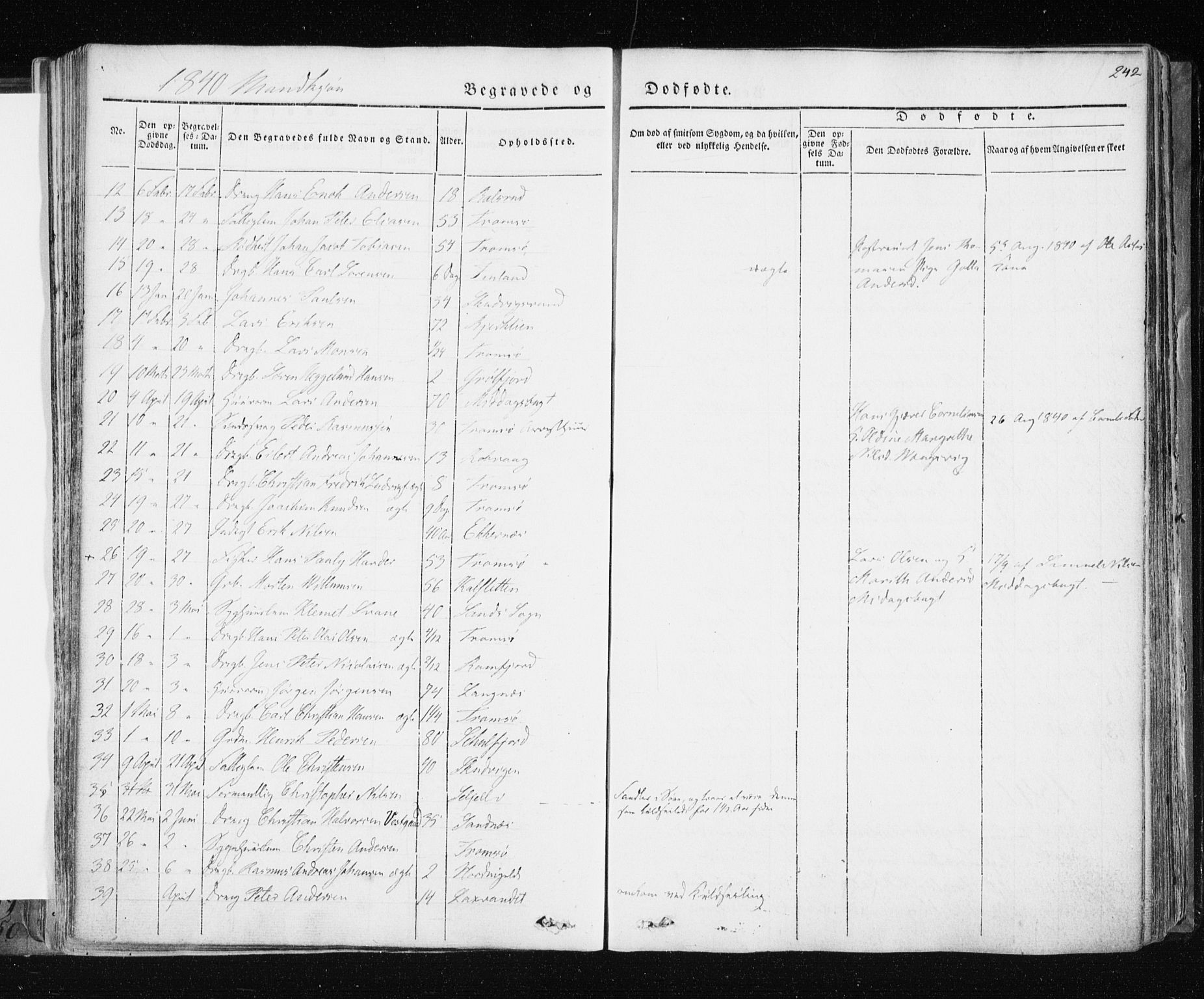 Tromsø sokneprestkontor/stiftsprosti/domprosti, SATØ/S-1343/G/Ga/L0009kirke: Parish register (official) no. 9, 1837-1847, p. 242