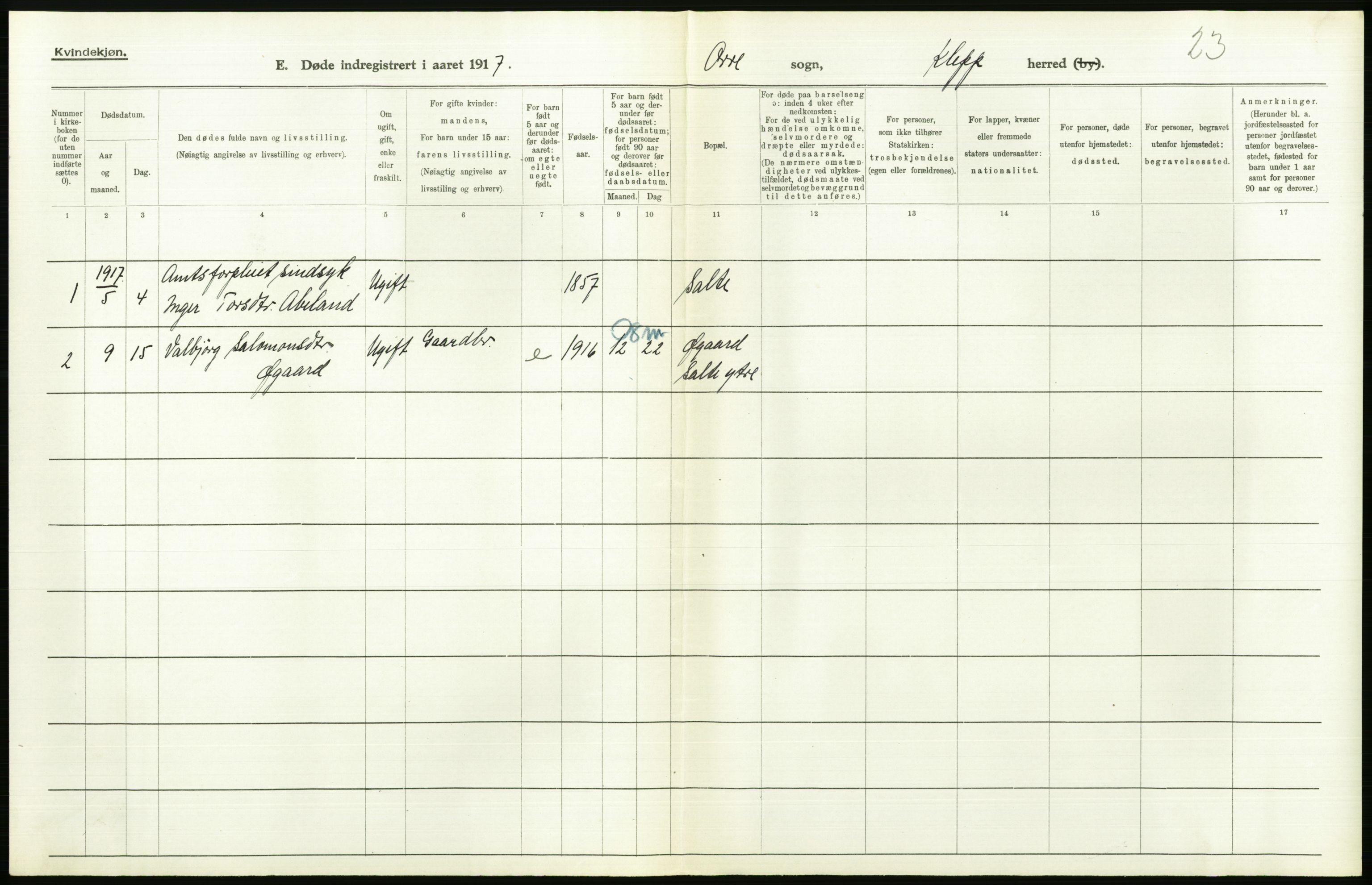 Statistisk sentralbyrå, Sosiodemografiske emner, Befolkning, RA/S-2228/D/Df/Dfb/Dfbg/L0033: Stavanger amt: Døde, dødfødte. Bygder og byer., 1917, p. 200