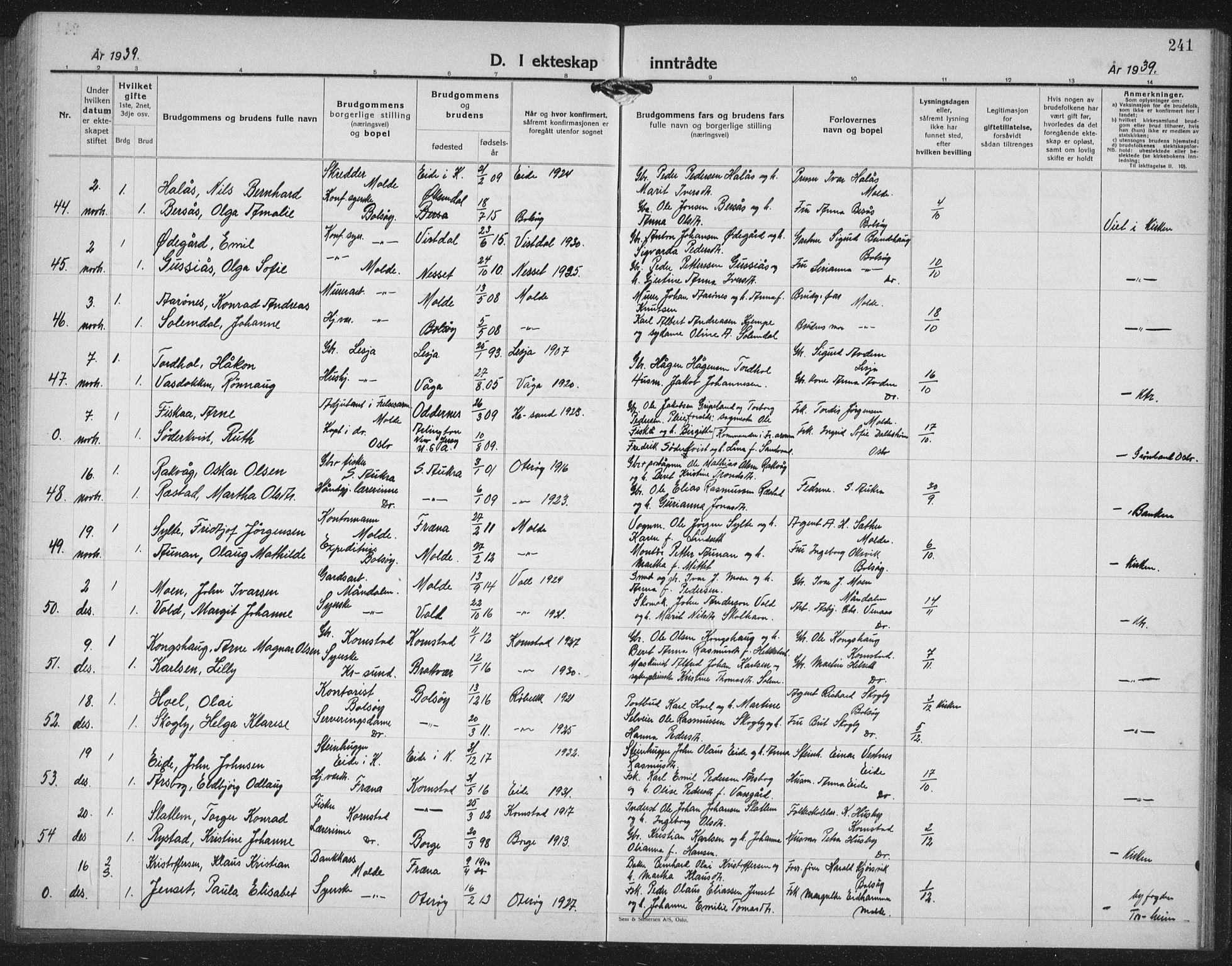 Ministerialprotokoller, klokkerbøker og fødselsregistre - Møre og Romsdal, AV/SAT-A-1454/558/L0704: Parish register (copy) no. 558C05, 1921-1942, p. 241