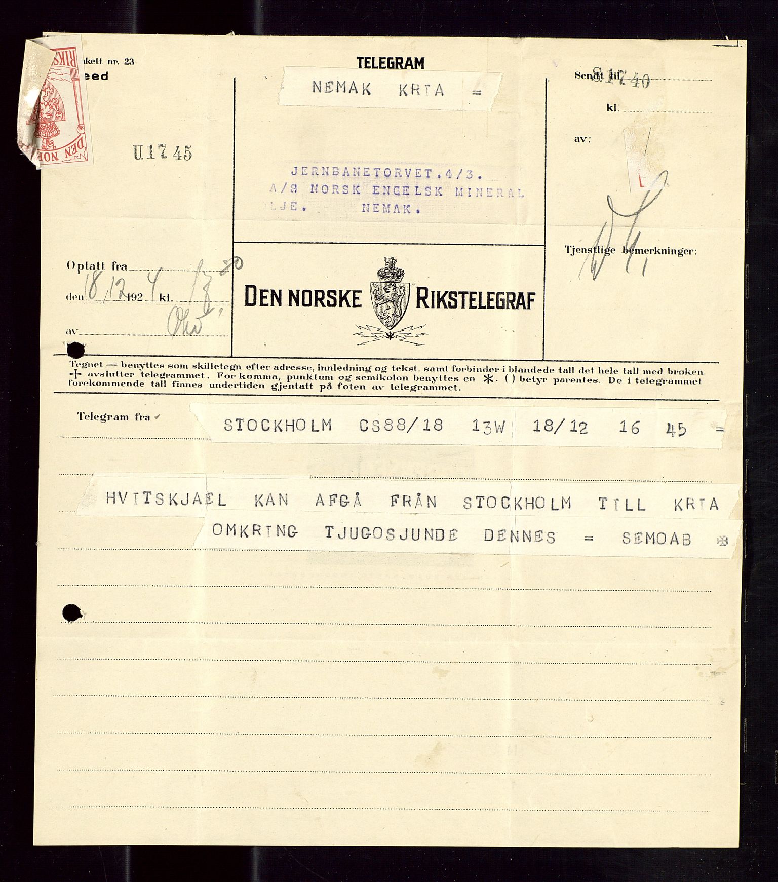 Pa 1521 - A/S Norske Shell, SAST/A-101915/E/Ea/Eaa/L0013: Sjefskorrespondanse, 1924, p. 182