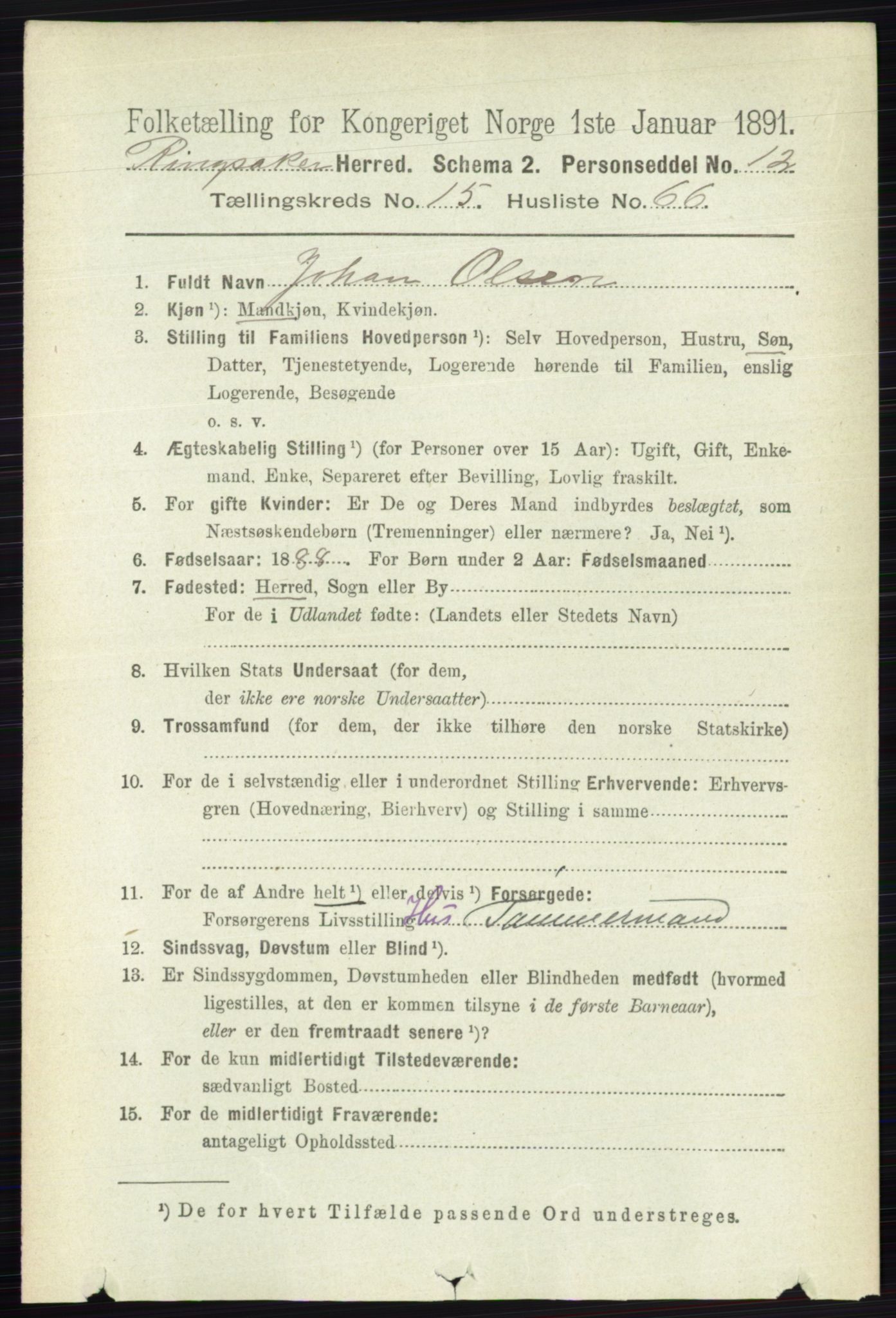 RA, 1891 census for 0412 Ringsaker, 1891, p. 8900