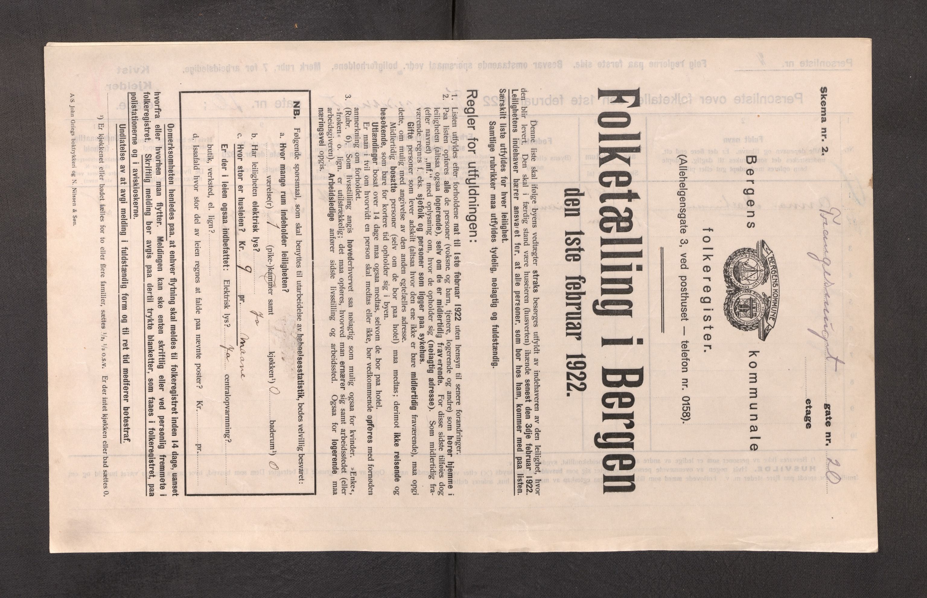 SAB, Municipal Census 1922 for Bergen, 1922, p. 44951