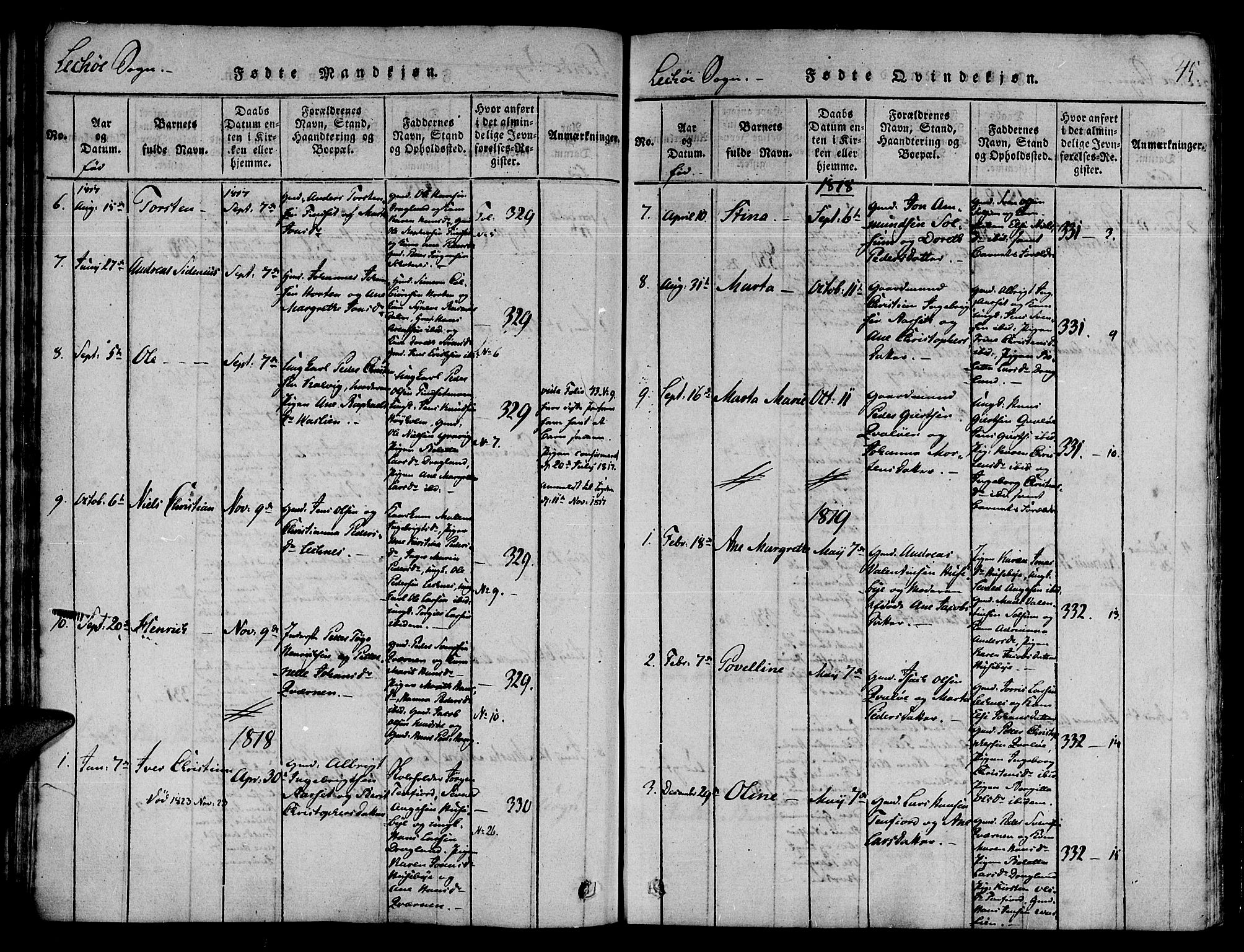 Ministerialprotokoller, klokkerbøker og fødselsregistre - Nord-Trøndelag, SAT/A-1458/780/L0636: Parish register (official) no. 780A03 /2, 1815-1829, p. 45