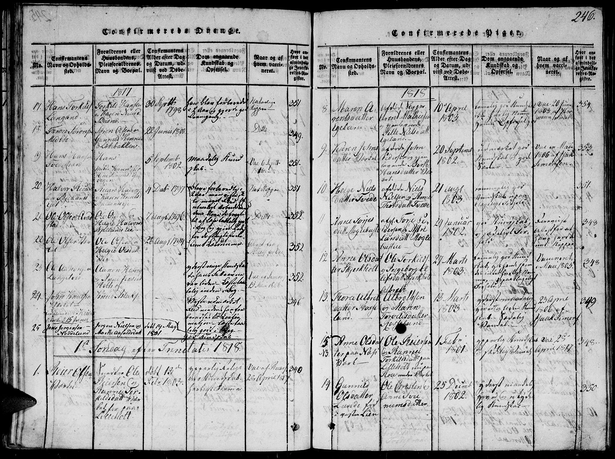 Holt sokneprestkontor, AV/SAK-1111-0021/F/Fb/L0006: Parish register (copy) no. B 6, 1813-1823, p. 246