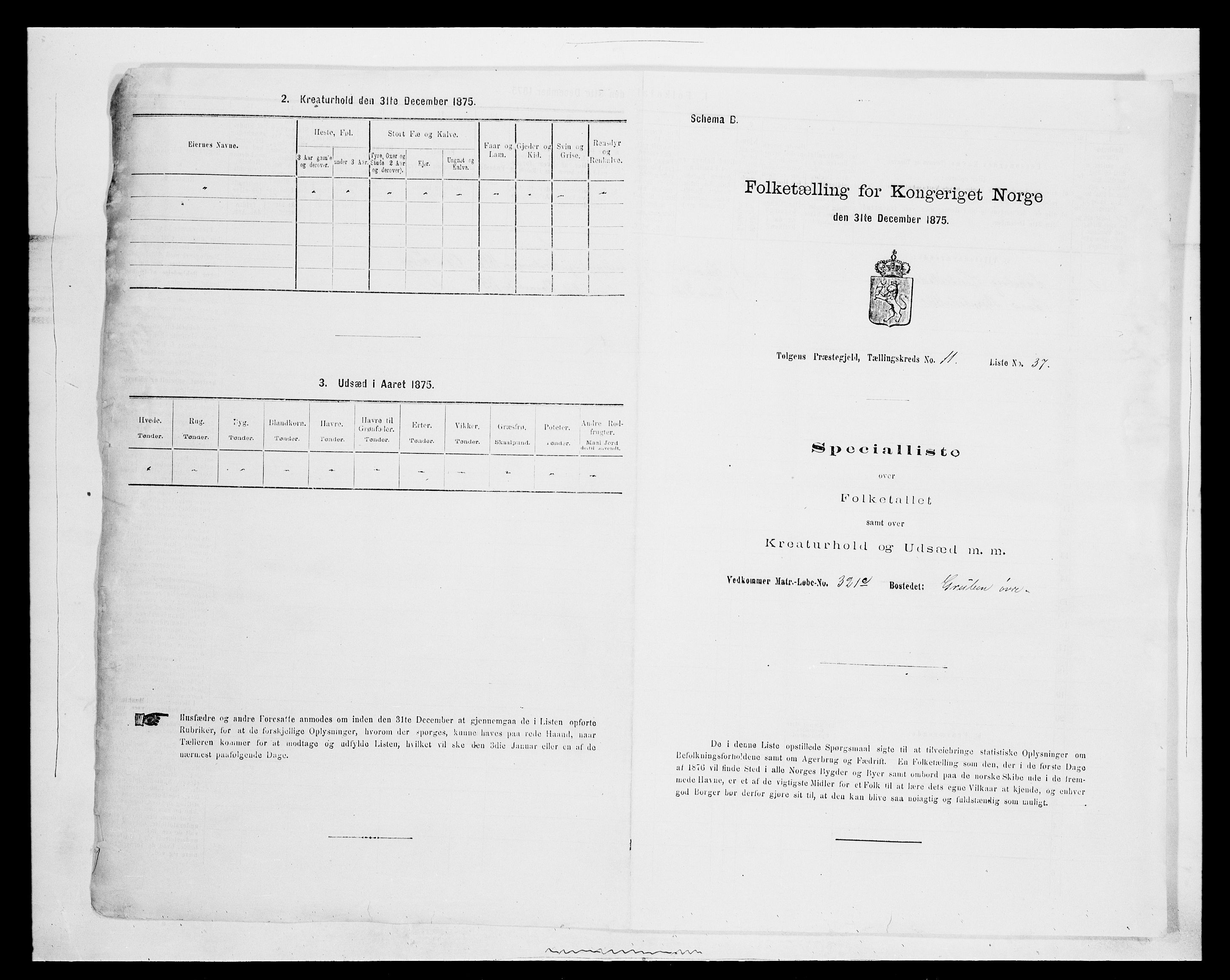 SAH, 1875 census for 0436P Tolga, 1875, p. 1157