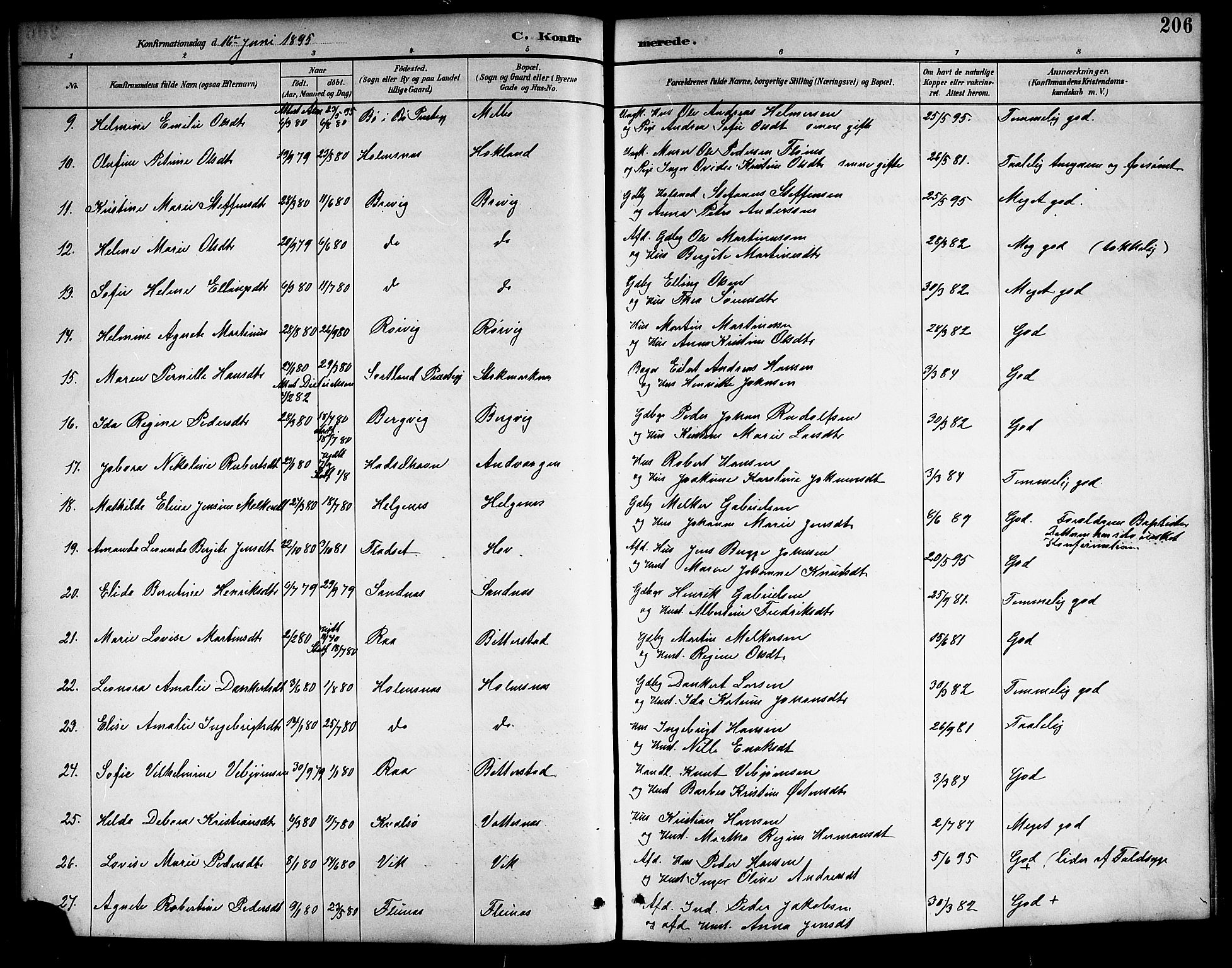 Ministerialprotokoller, klokkerbøker og fødselsregistre - Nordland, SAT/A-1459/888/L1268: Parish register (copy) no. 888C06, 1891-1908, p. 206