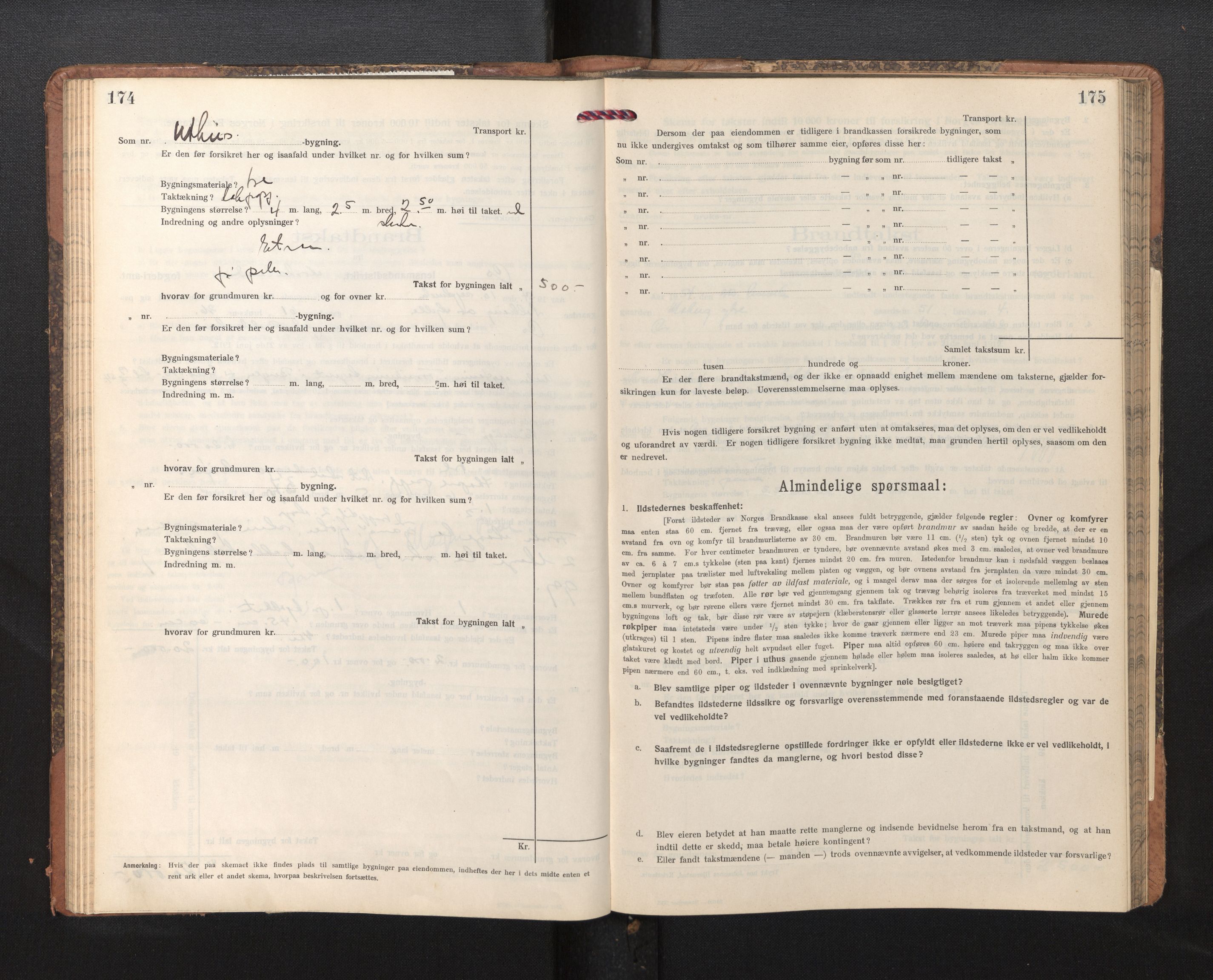 Lensmannen i Os, AV/SAB-A-34101/0012/L0009: Branntakstprotokoll, skjematakst, 1915-1955, p. 174-175