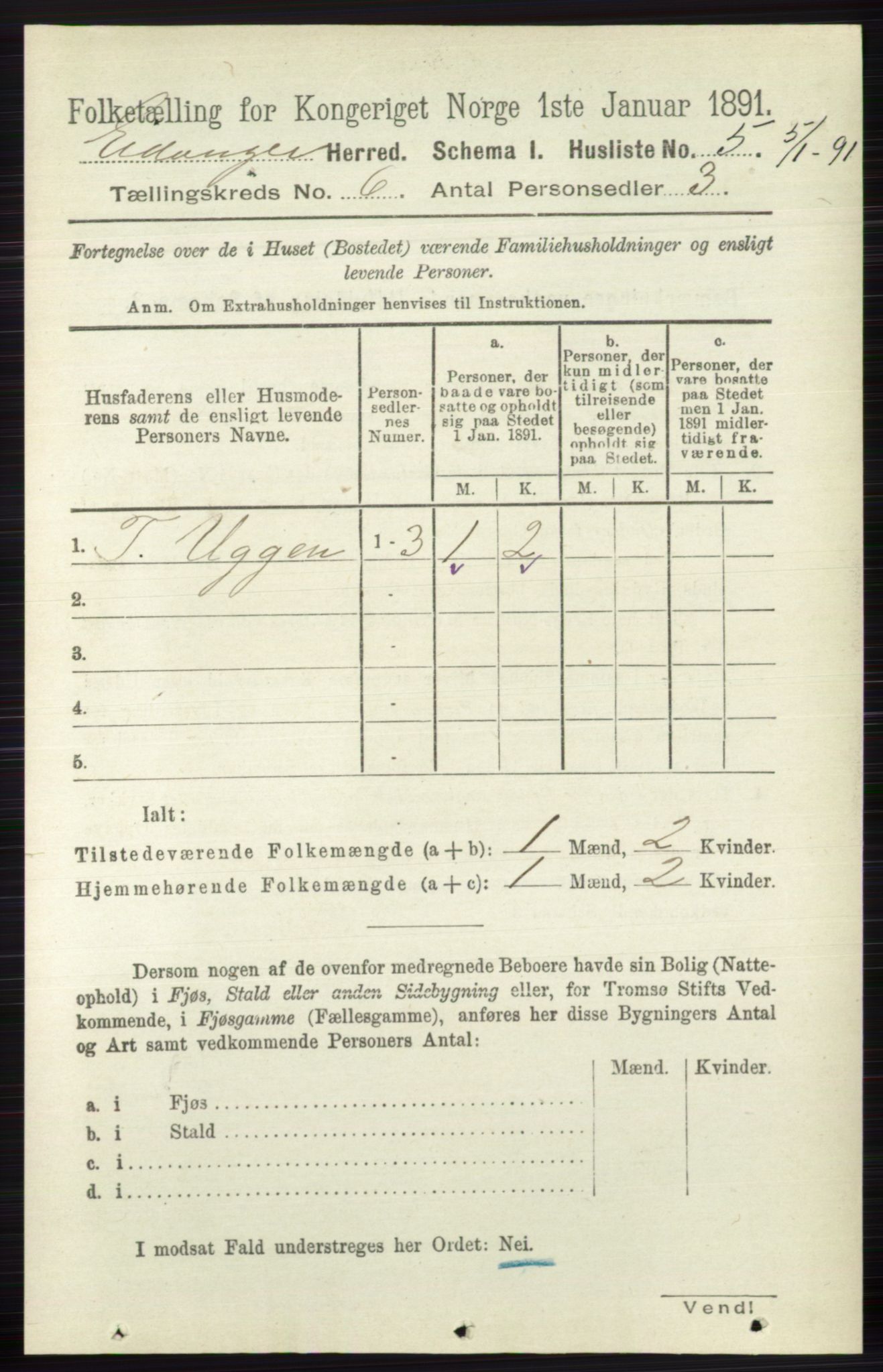 RA, 1891 census for 0813 Eidanger, 1891, p. 2549