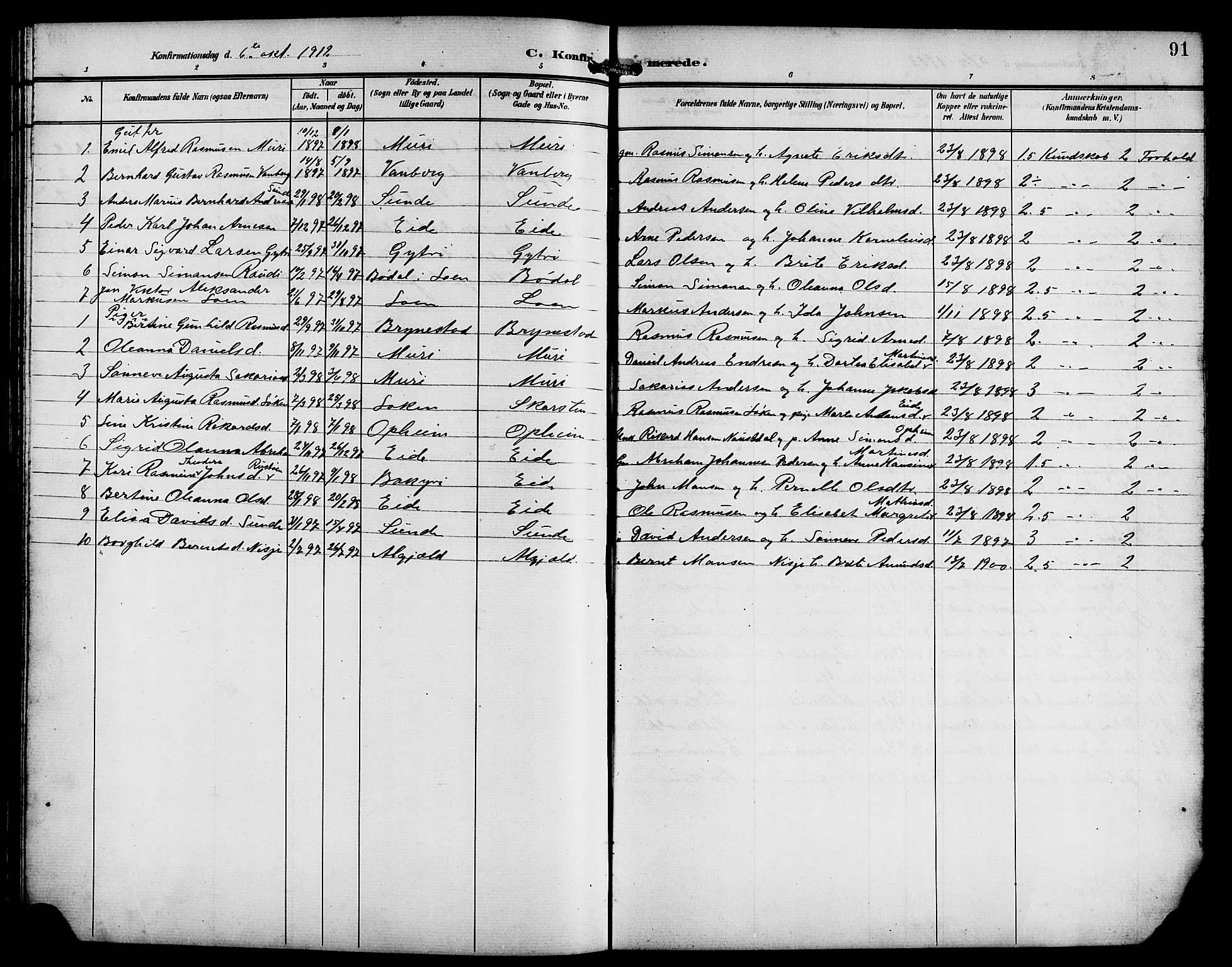 Innvik sokneprestembete, AV/SAB-A-80501: Parish register (copy) no. B 4, 1898-1916, p. 91