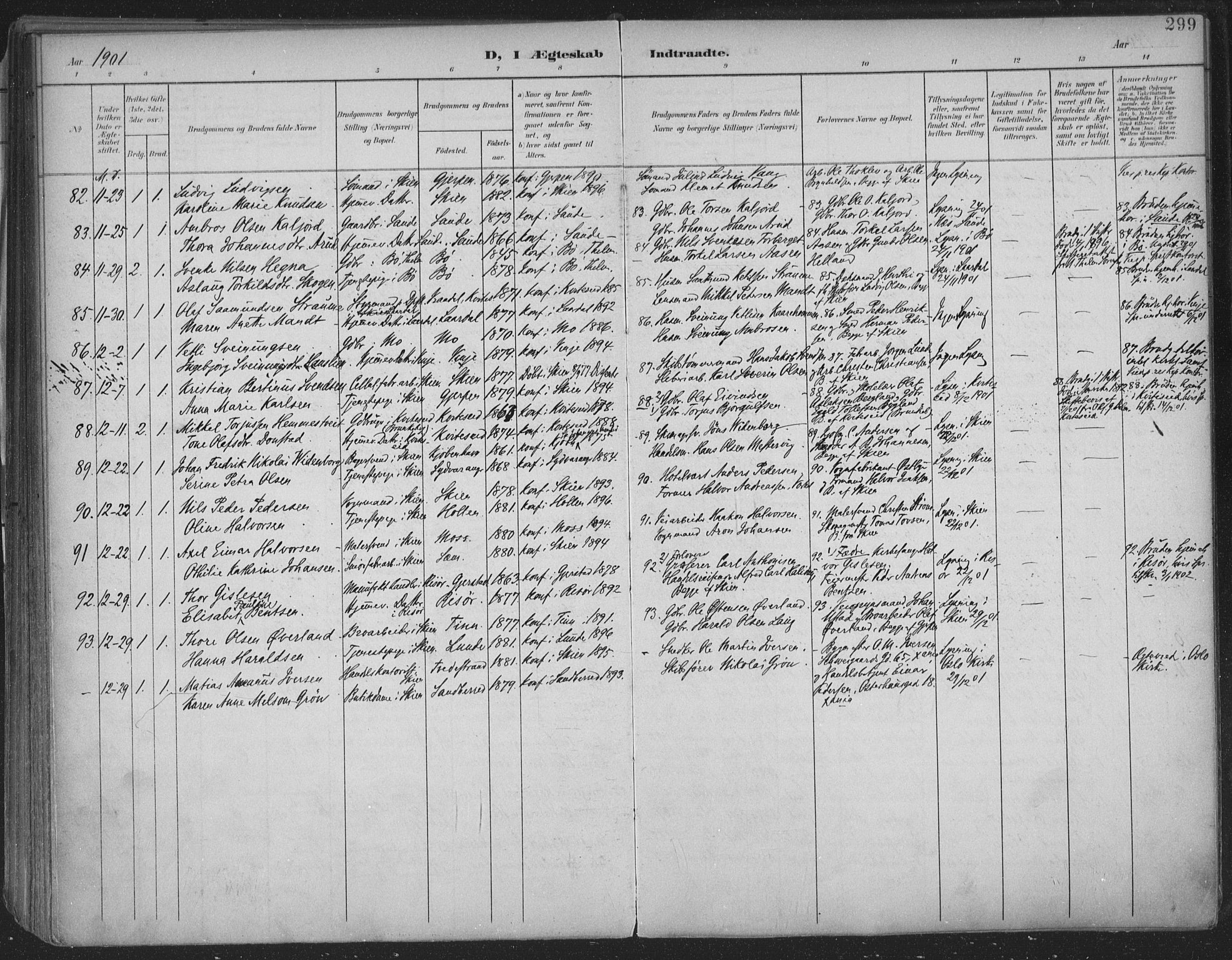 Skien kirkebøker, AV/SAKO-A-302/F/Fa/L0011: Parish register (official) no. 11, 1900-1907, p. 299