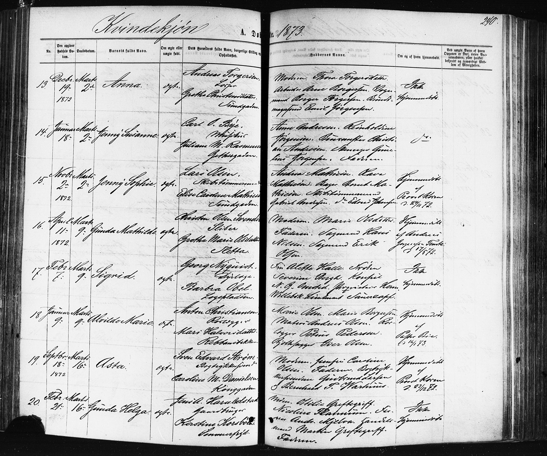 Bragernes kirkebøker, SAKO/A-6/F/Fb/L0004: Parish register (official) no. II 4, 1869-1875, p. 240