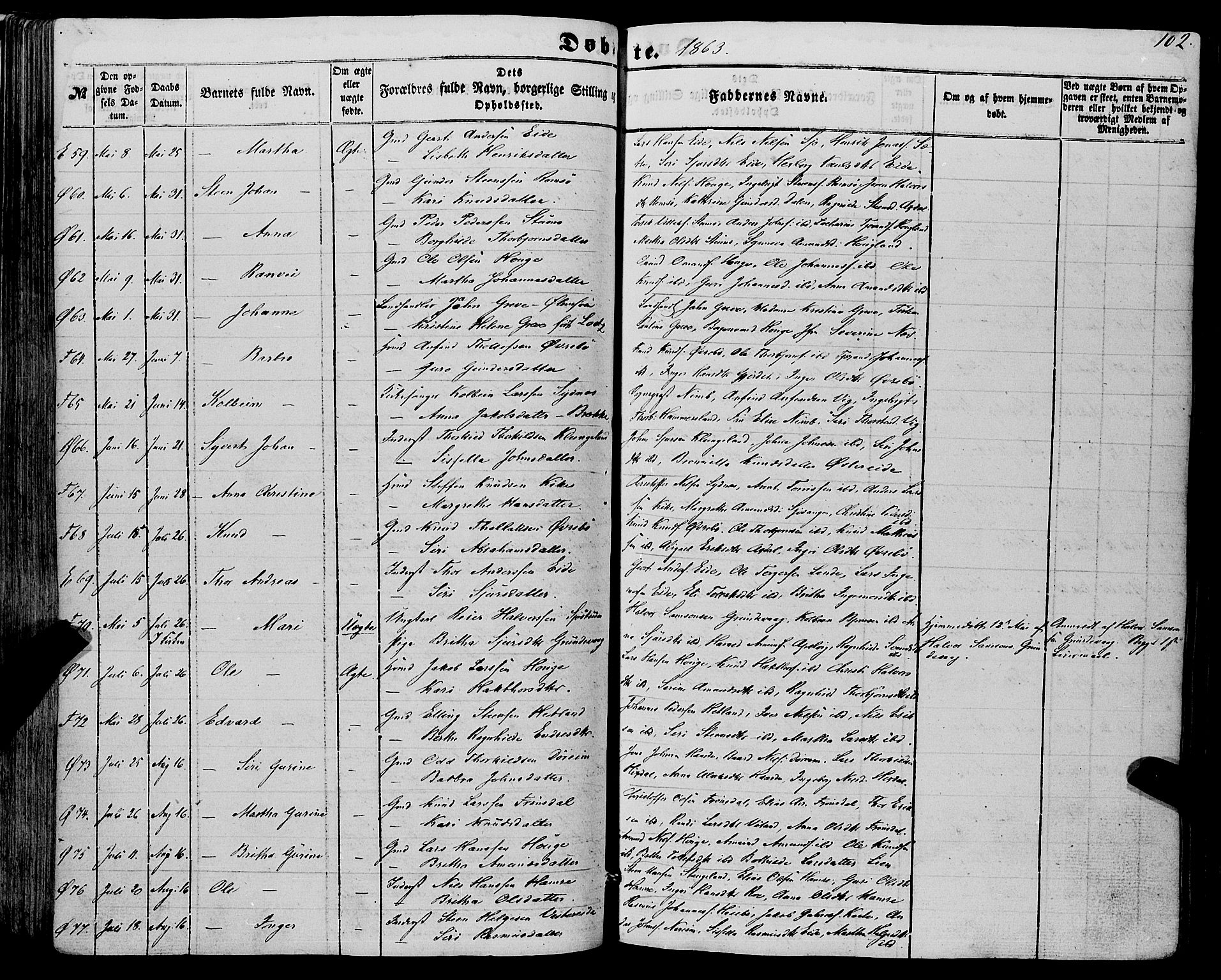 Fjelberg sokneprestembete, SAB/A-75201/H/Haa: Parish register (official) no. A 7, 1851-1867, p. 102
