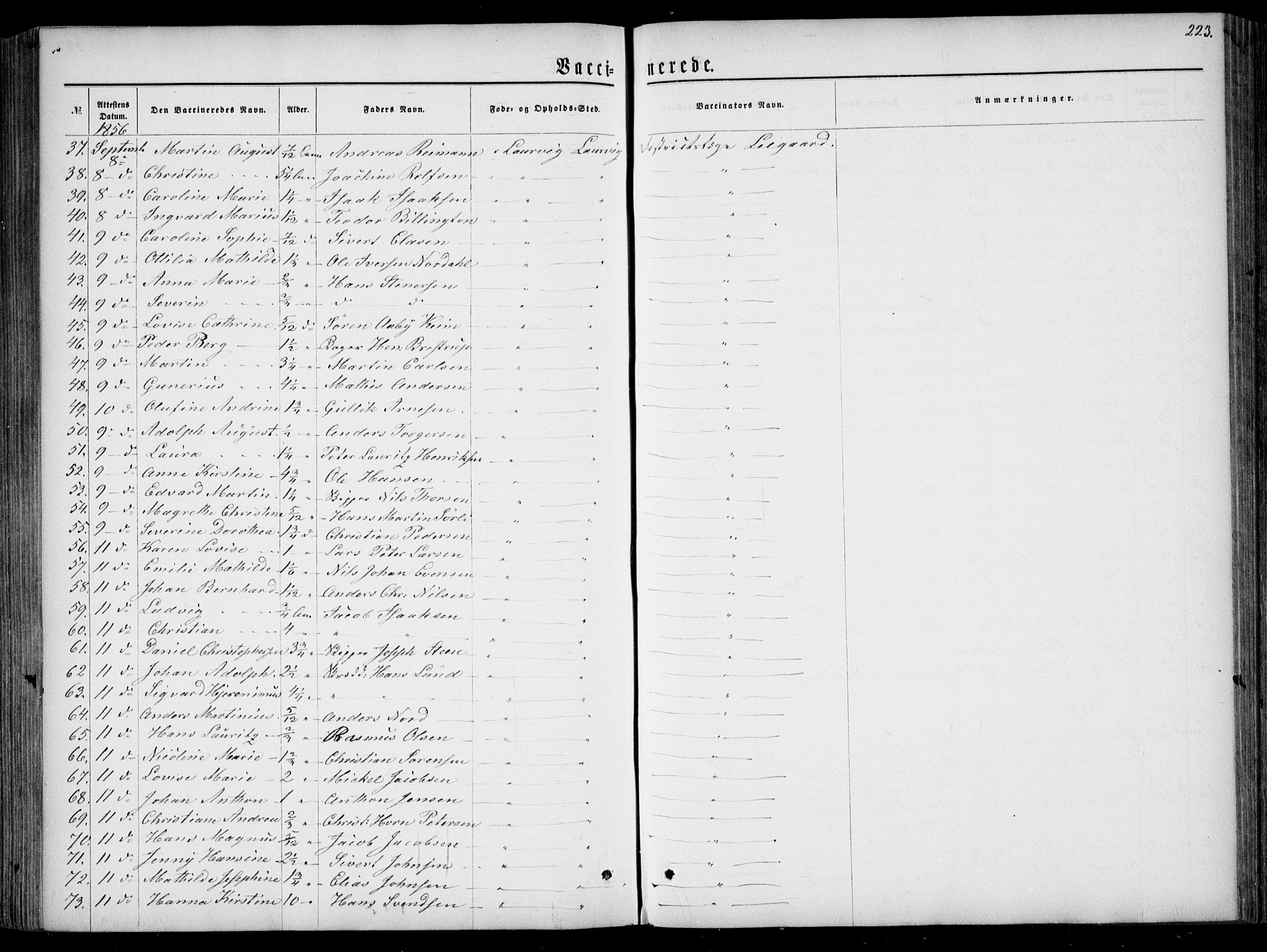 Larvik kirkebøker, SAKO/A-352/F/Fa/L0005: Parish register (official) no. I 5, 1856-1870, p. 223