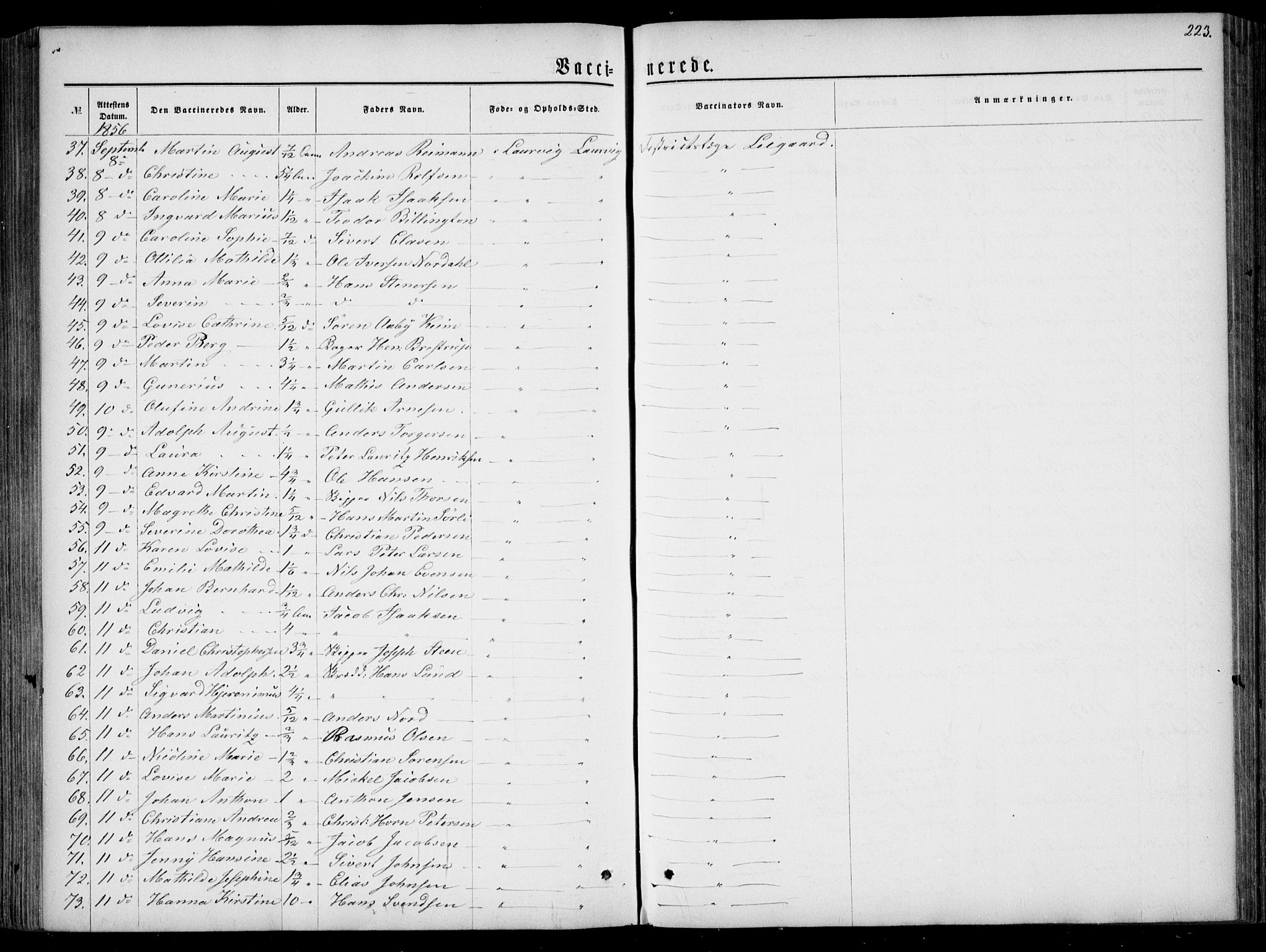 Larvik kirkebøker, AV/SAKO-A-352/F/Fa/L0005: Parish register (official) no. I 5, 1856-1870, p. 223