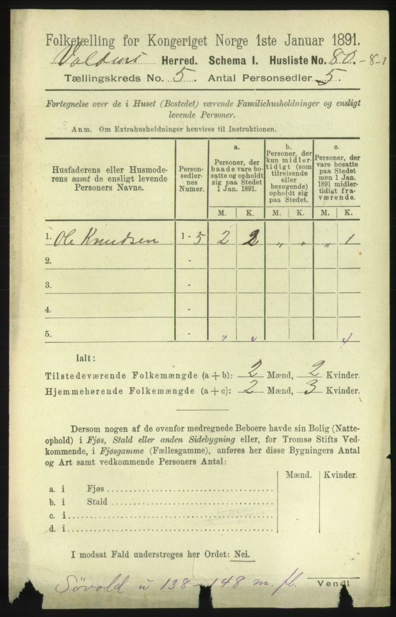 RA, 1891 census for 1519 Volda, 1891, p. 2292