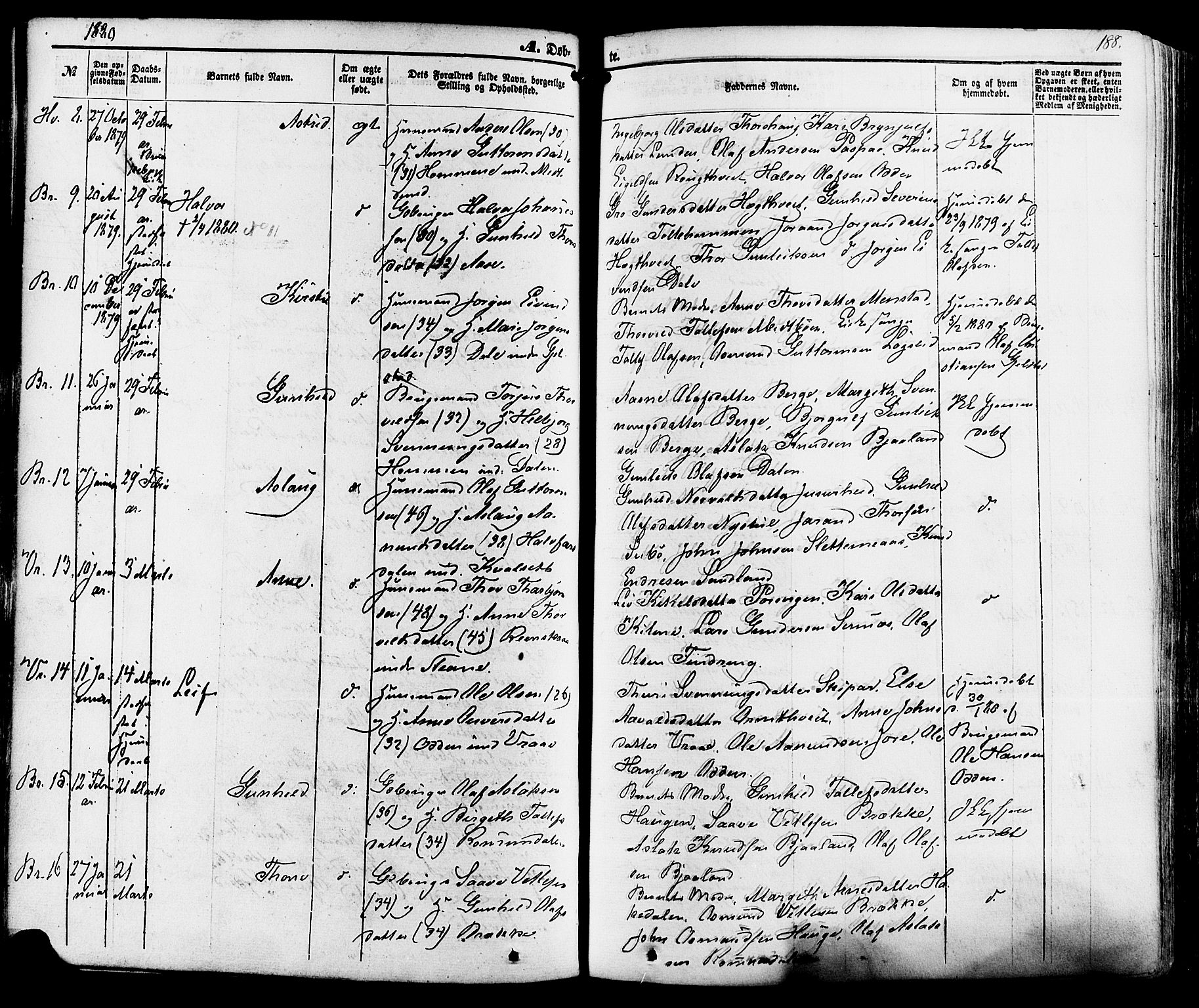 Kviteseid kirkebøker, SAKO/A-276/F/Fa/L0007: Parish register (official) no. I 7, 1859-1881, p. 188