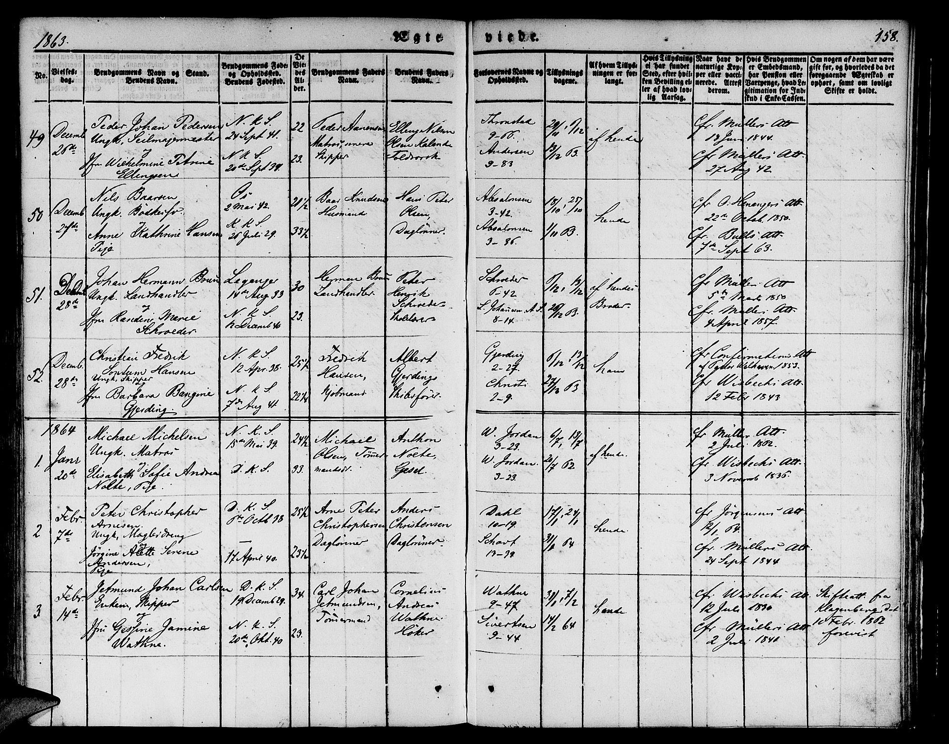 Nykirken Sokneprestembete, AV/SAB-A-77101/H/Hab: Parish register (copy) no. D 1, 1832-1867, p. 158