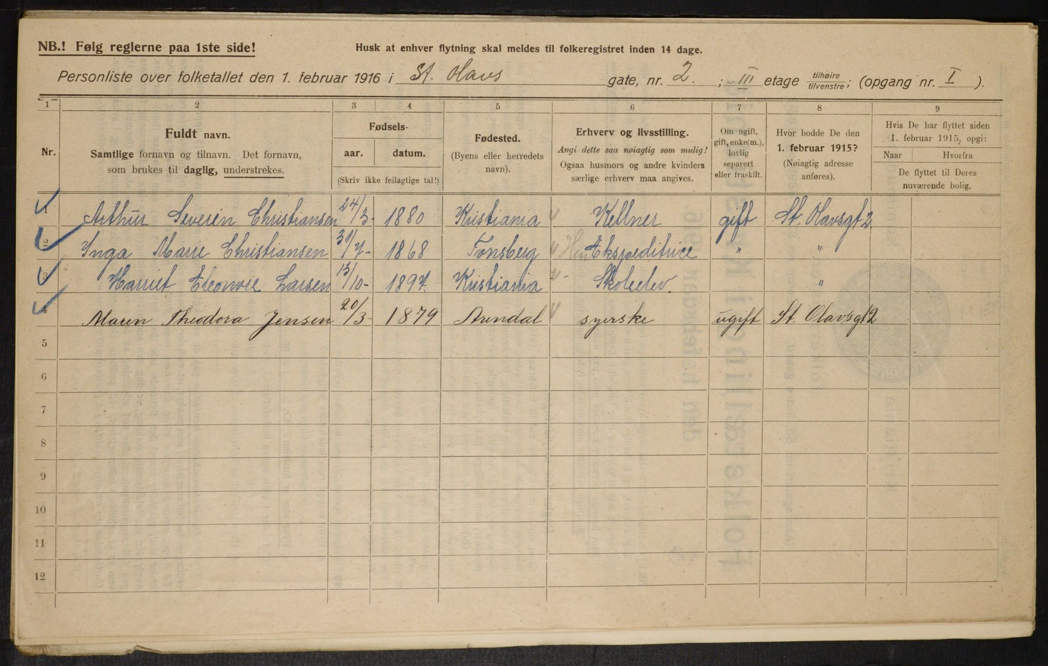 OBA, Municipal Census 1916 for Kristiania, 1916, p. 90175