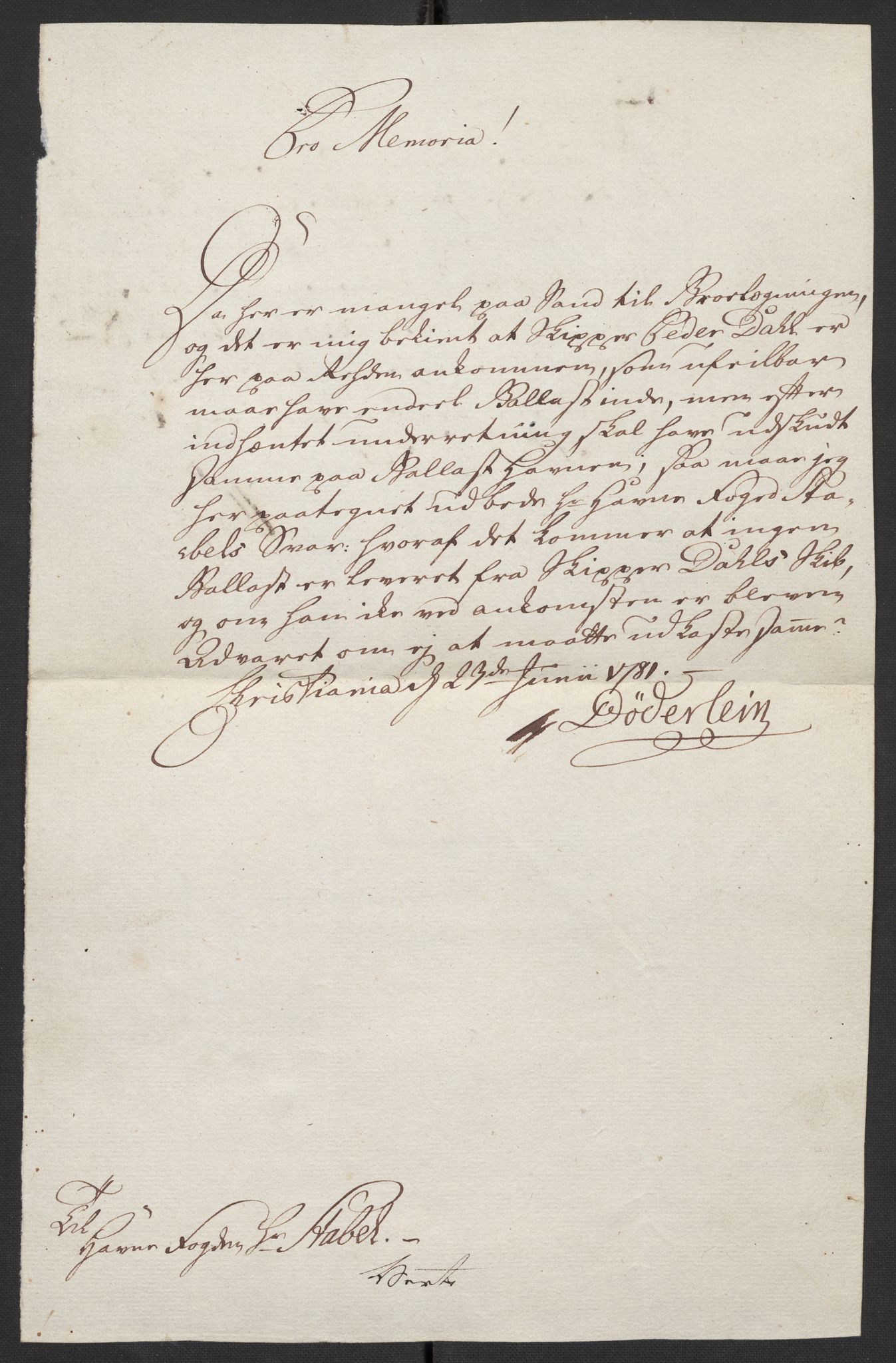 Oslo politidistrikt, AV/SAO-A-10085/D/Da/L0003: Innkomne brev, pro memoria m.v., 1781, p. 240