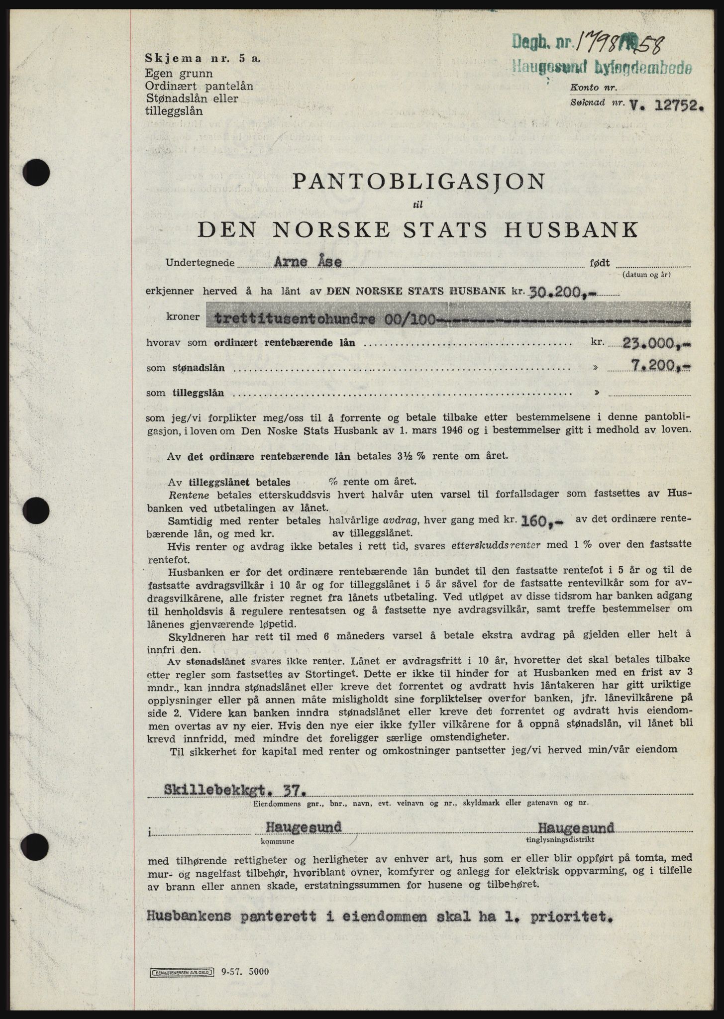 Haugesund tingrett, SAST/A-101415/01/II/IIC/L0044: Mortgage book no. B 44, 1958-1959, Diary no: : 1798/1958