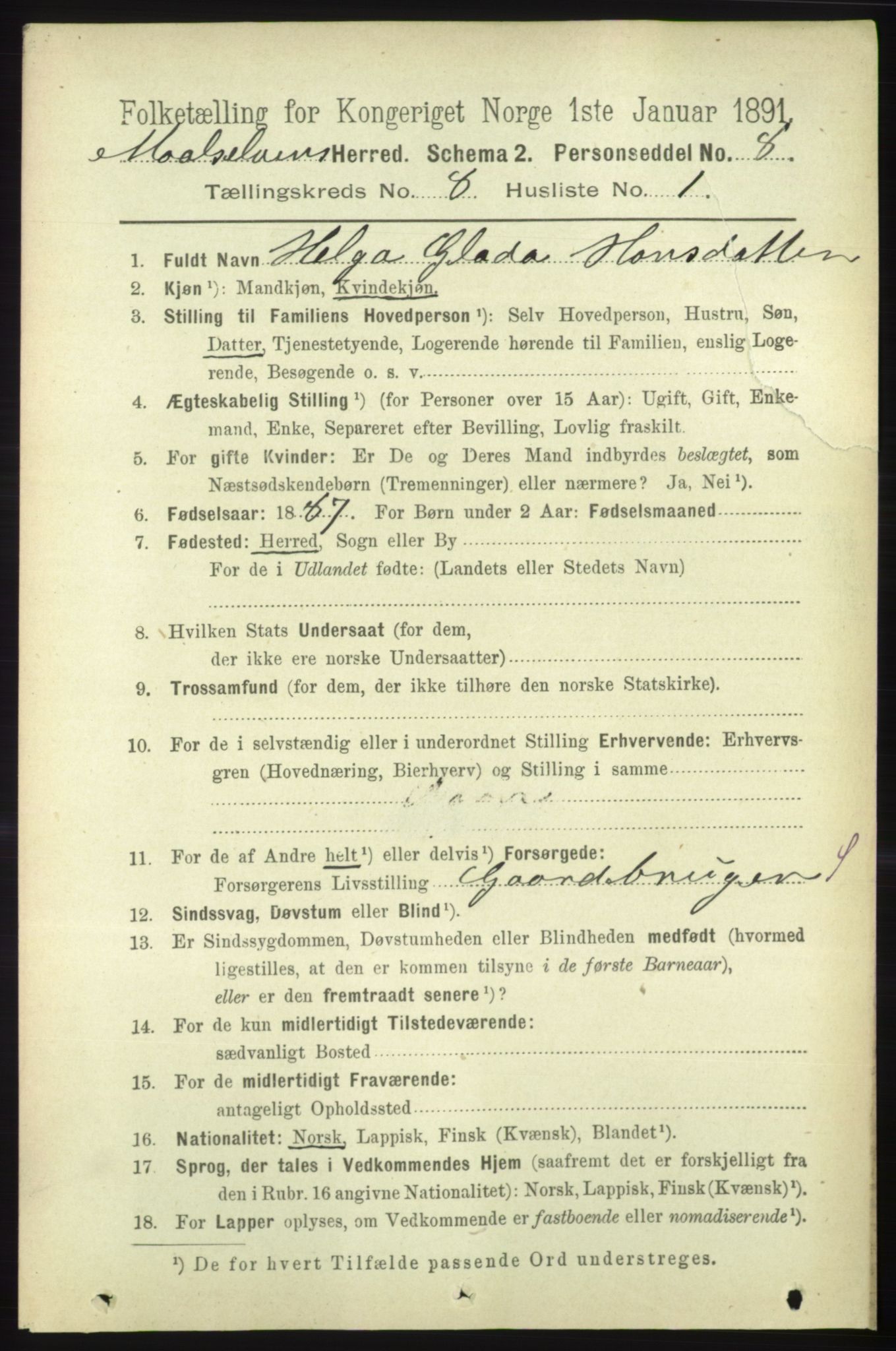 RA, 1891 census for 1924 Målselv, 1891, p. 2535