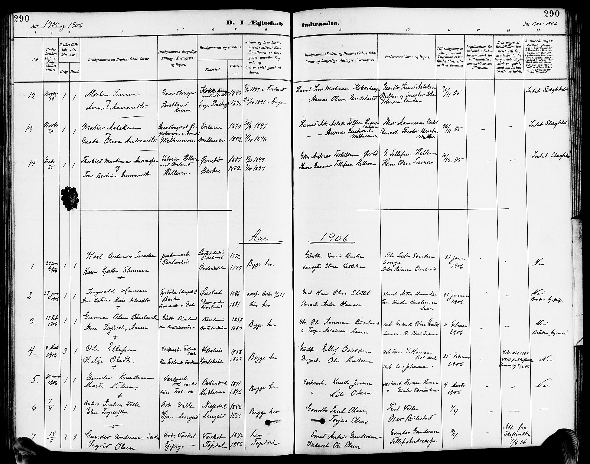 Froland sokneprestkontor, SAK/1111-0013/F/Fb/L0010: Parish register (copy) no. B 10, 1893-1920, p. 290