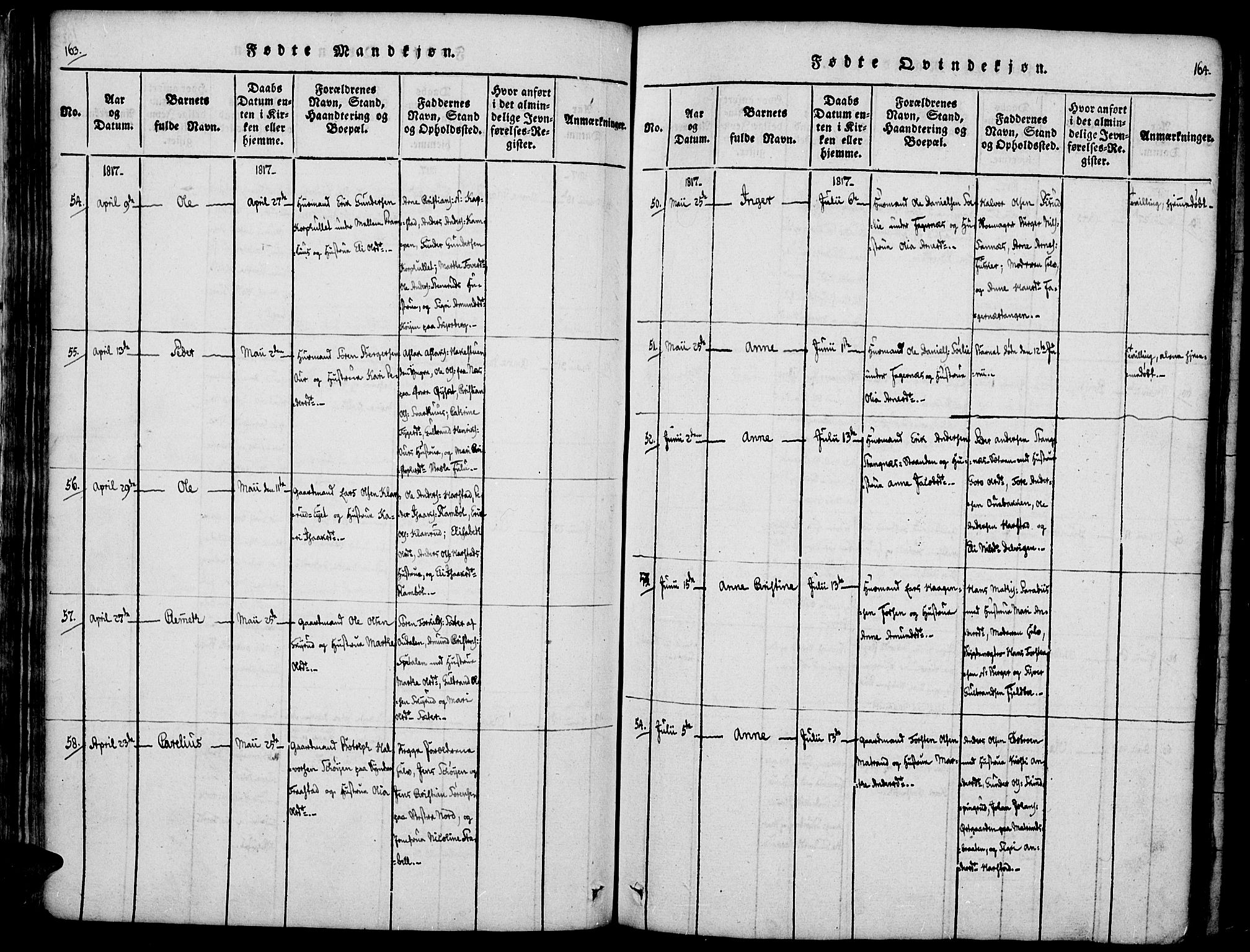 Vinger prestekontor, SAH/PREST-024/H/Ha/Haa/L0006: Parish register (official) no. 6, 1814-1825, p. 163-164