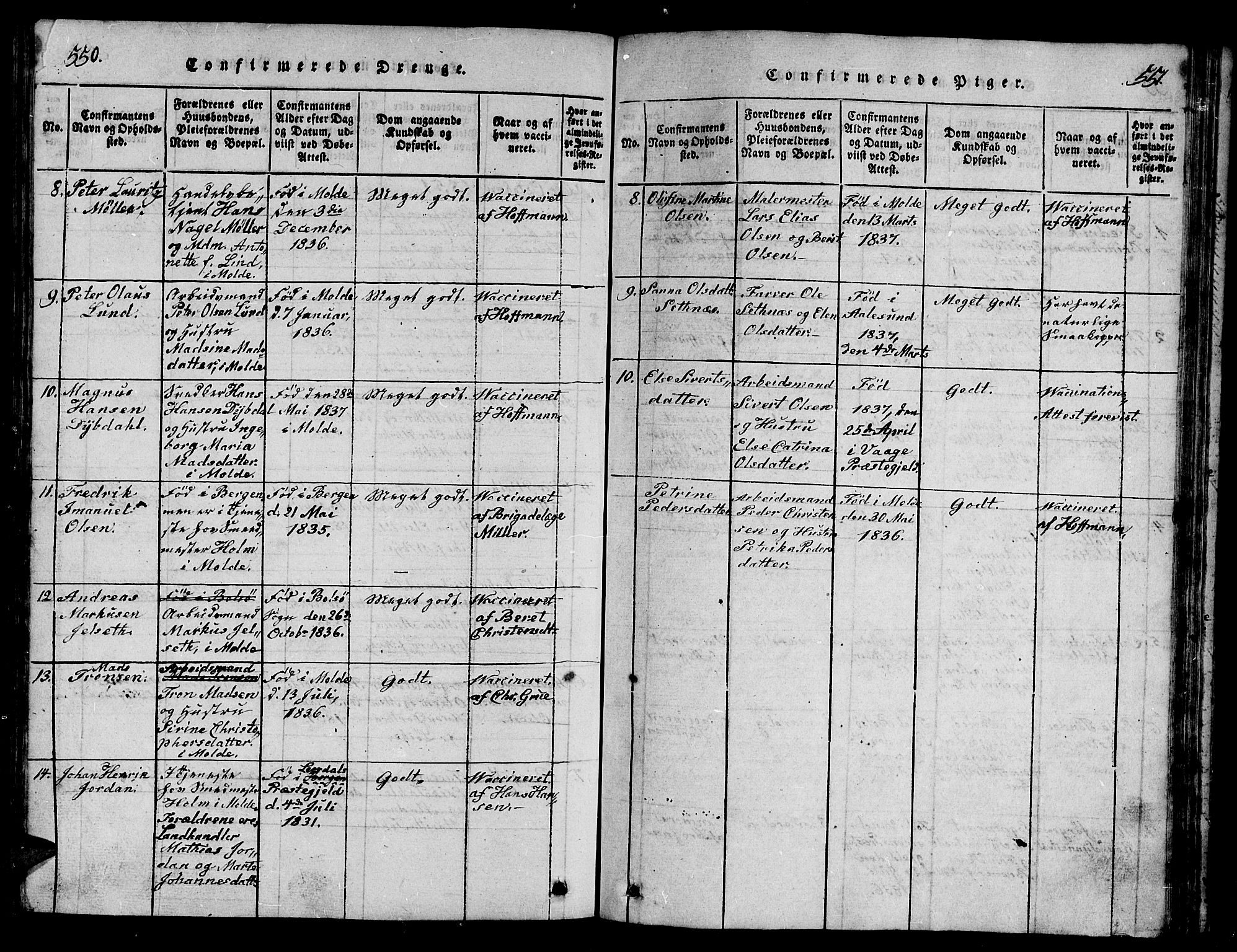 Ministerialprotokoller, klokkerbøker og fødselsregistre - Møre og Romsdal, SAT/A-1454/558/L0700: Parish register (copy) no. 558C01, 1818-1868, p. 550-551