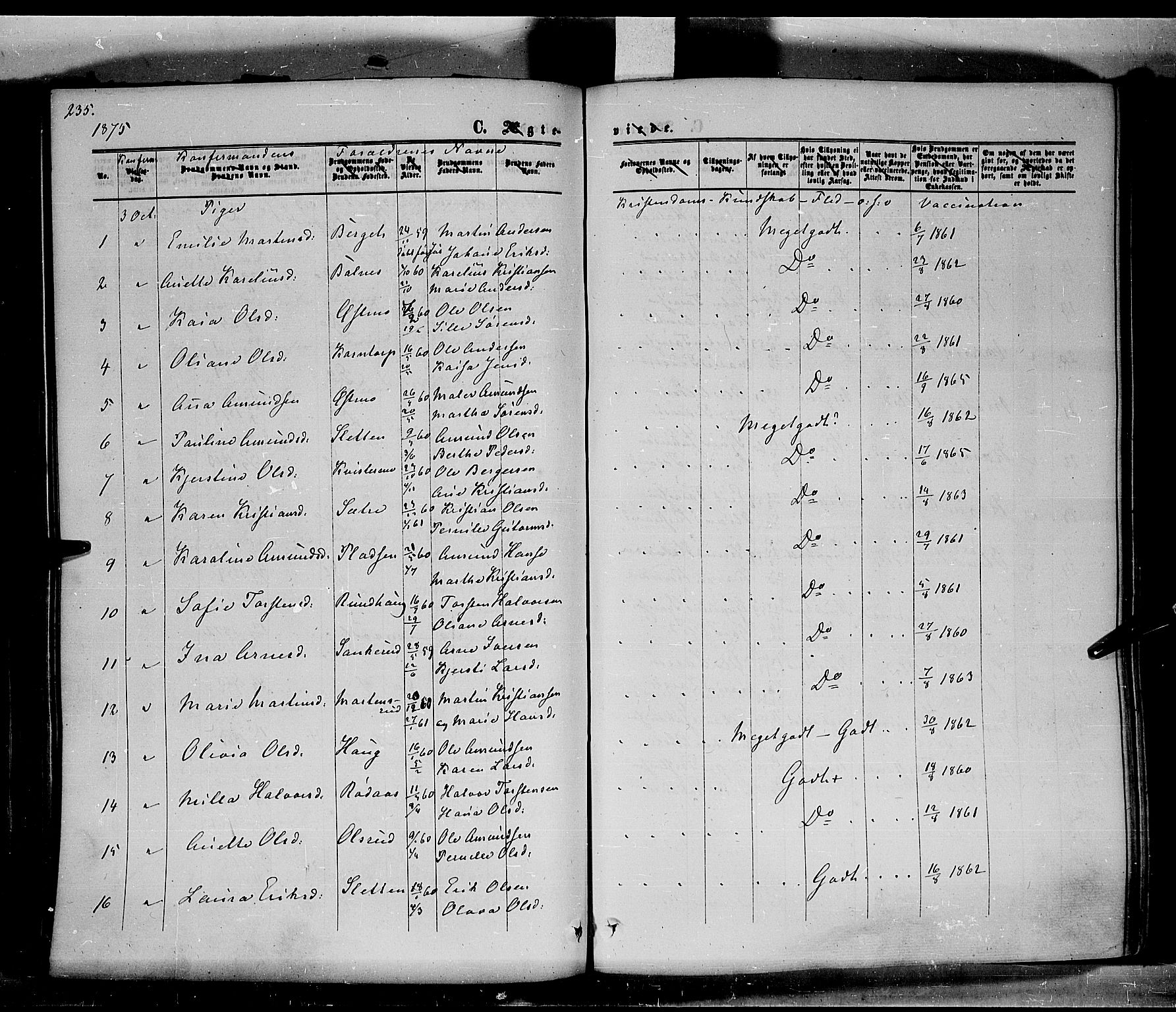 Hof prestekontor, AV/SAH-PREST-038/H/Ha/Haa/L0009: Parish register (official) no. 9, 1862-1877, p. 235