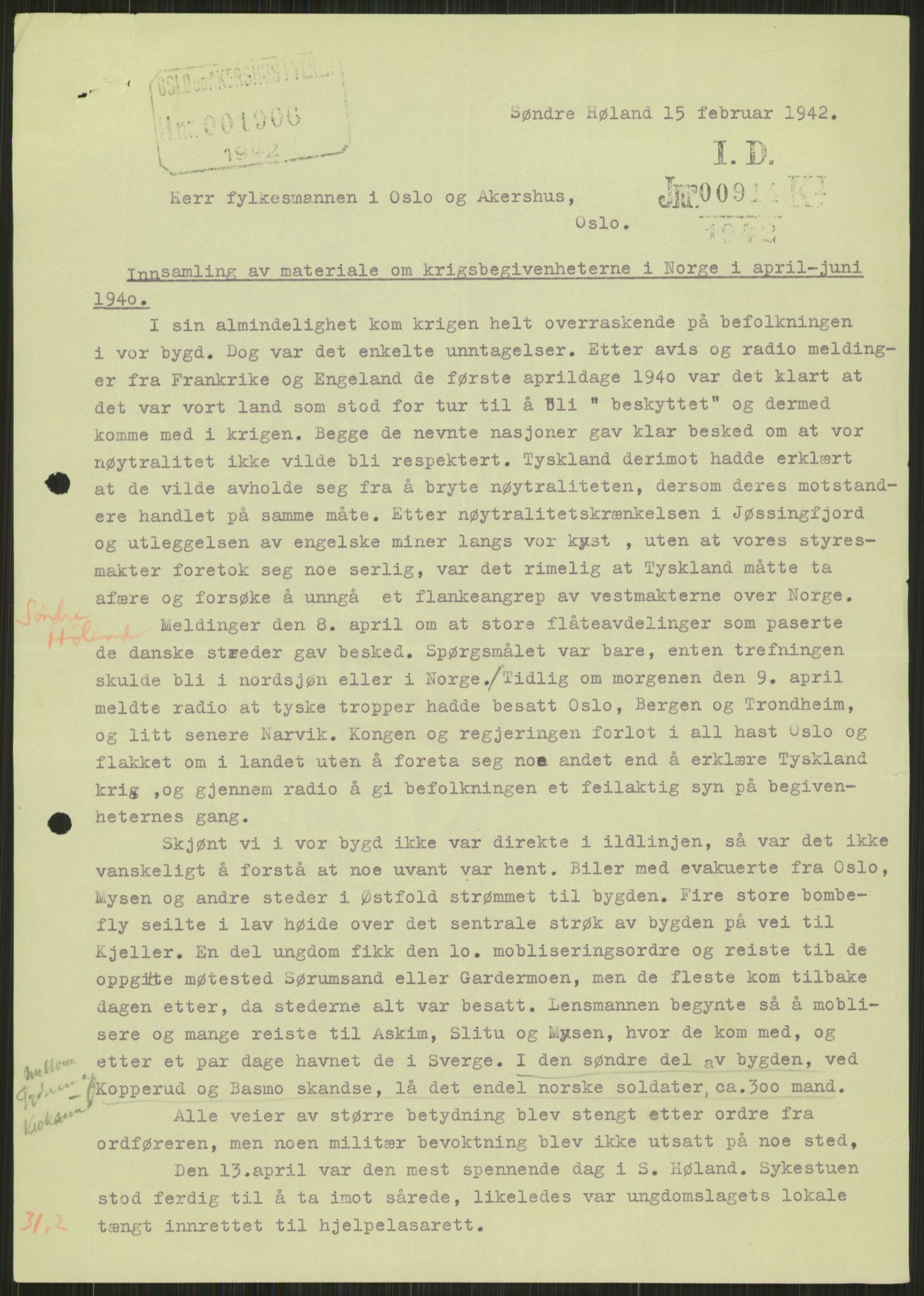 Forsvaret, Forsvarets krigshistoriske avdeling, AV/RA-RAFA-2017/Y/Ya/L0013: II-C-11-31 - Fylkesmenn.  Rapporter om krigsbegivenhetene 1940., 1940, p. 834