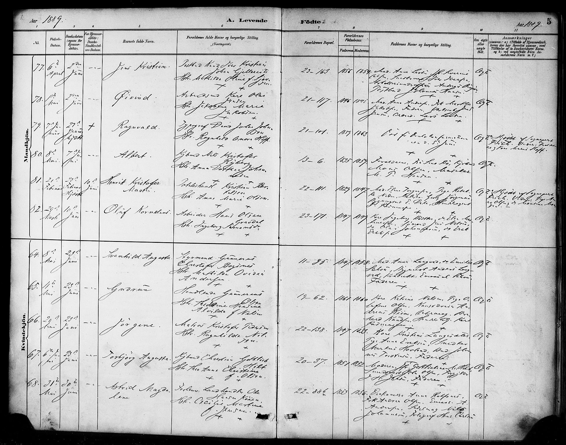 Korskirken sokneprestembete, AV/SAB-A-76101/H/Haa/L0022: Parish register (official) no. B 8, 1889-1899, p. 5