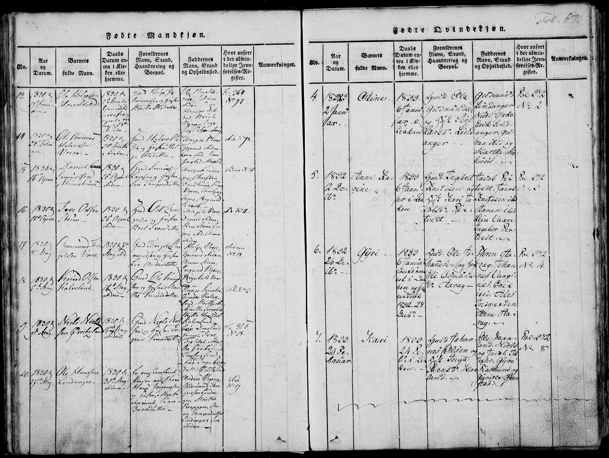 Skjold sokneprestkontor, SAST/A-101847/H/Ha/Haa/L0003: Parish register (official) no. A 3, 1815-1835, p. 67